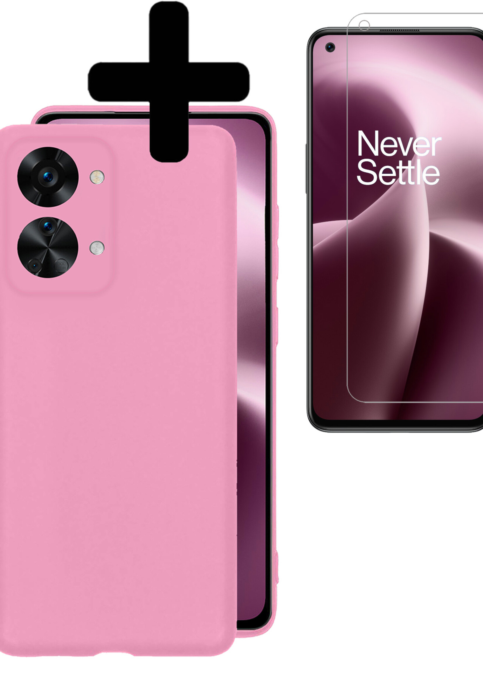 LUQ Hoesje Geschikt voor OnePlus Nord 2T Hoesje Siliconen Case Met Screenprotector - Hoes Geschikt voor OnePlus Nord 2T Hoes Siliconen - Lichtroze