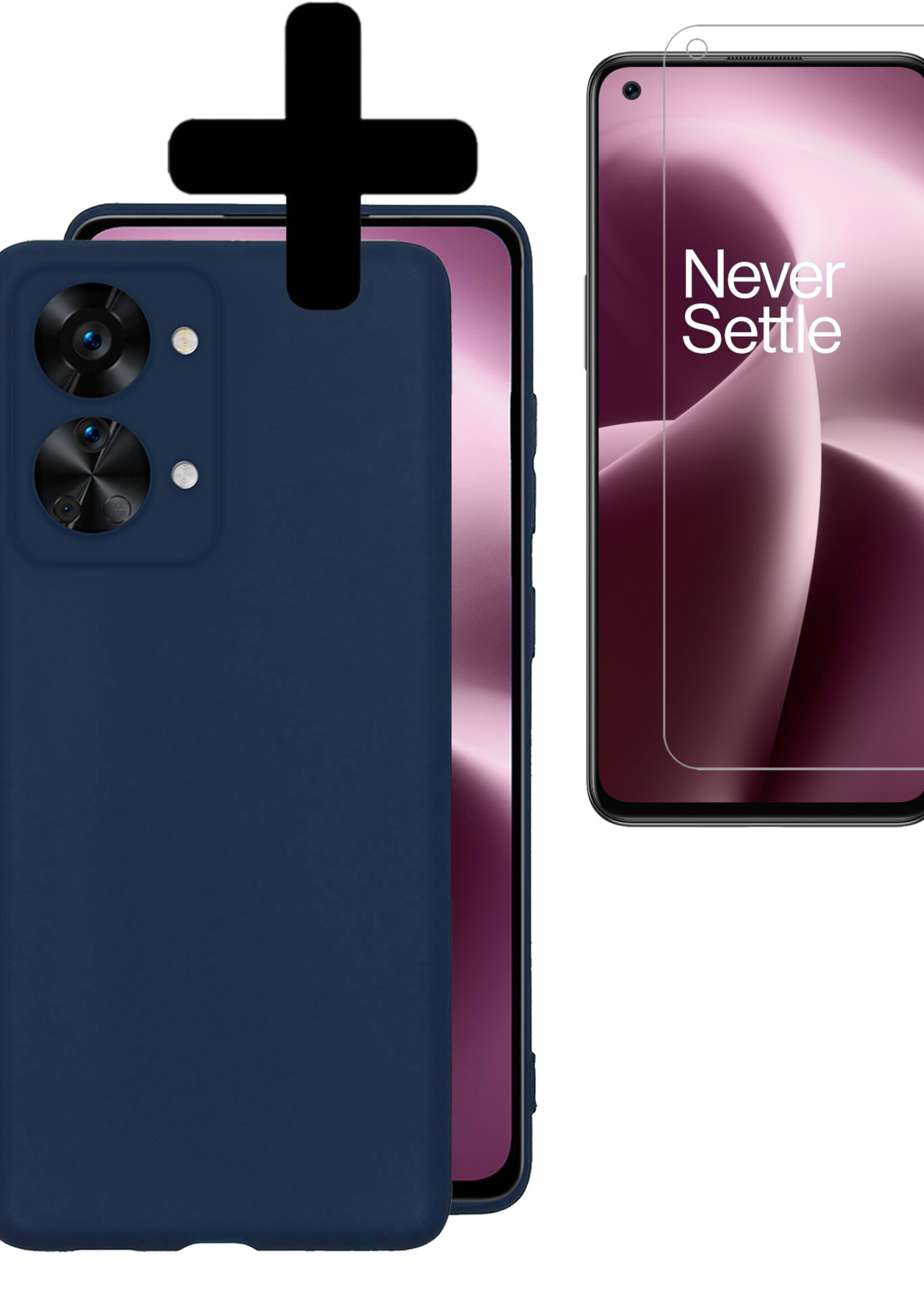 LUQ Hoesje Geschikt voor OnePlus Nord 2T Hoesje Siliconen Case Met Screenprotector - Hoes Geschikt voor OnePlus Nord 2T Hoes Siliconen - Donkerblauw