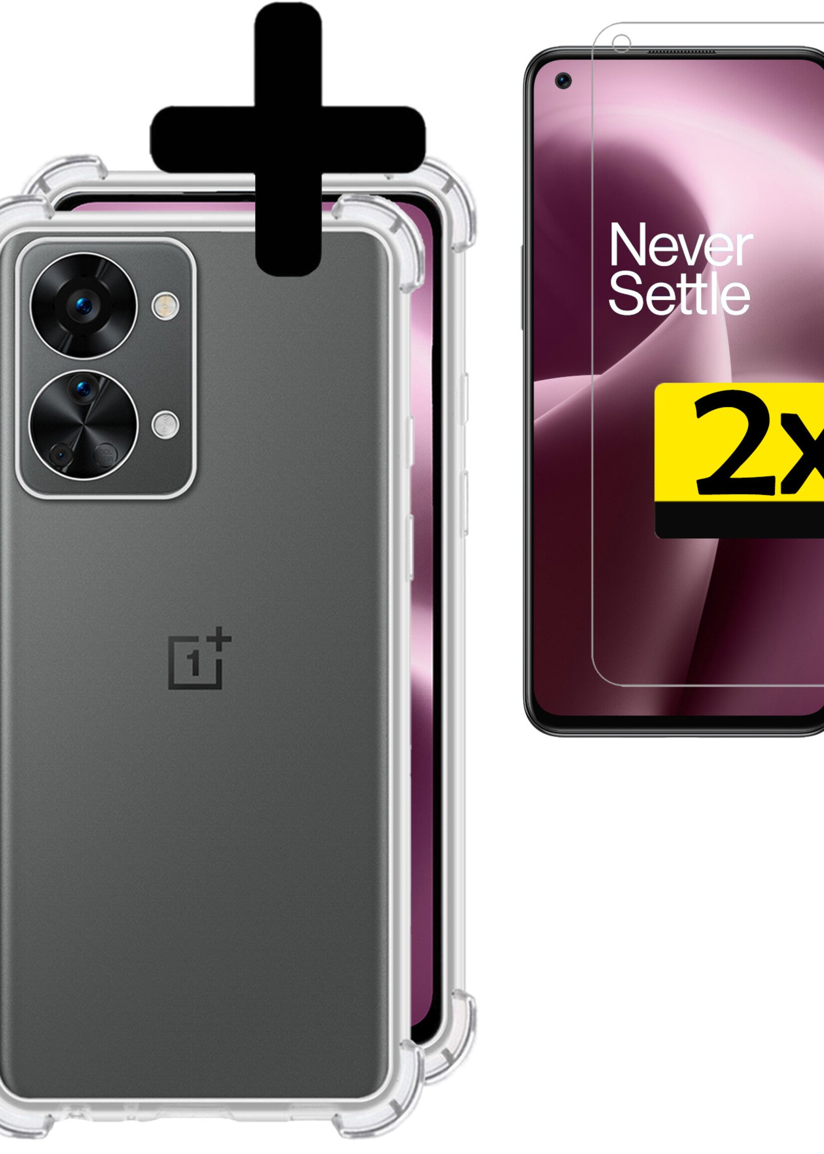 LUQ Hoesje Geschikt voor OnePlus Nord 2T Hoesje Shockproof Case Siliconen Met 2x Screenprotector - Hoes Geschikt voor OnePlus Nord 2T Hoes Cover Siliconen - Transparant