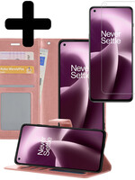 LUQ LUQ OnePlus Nord 2T Hoesje Bookcase Rose Goud Met Screenprotector