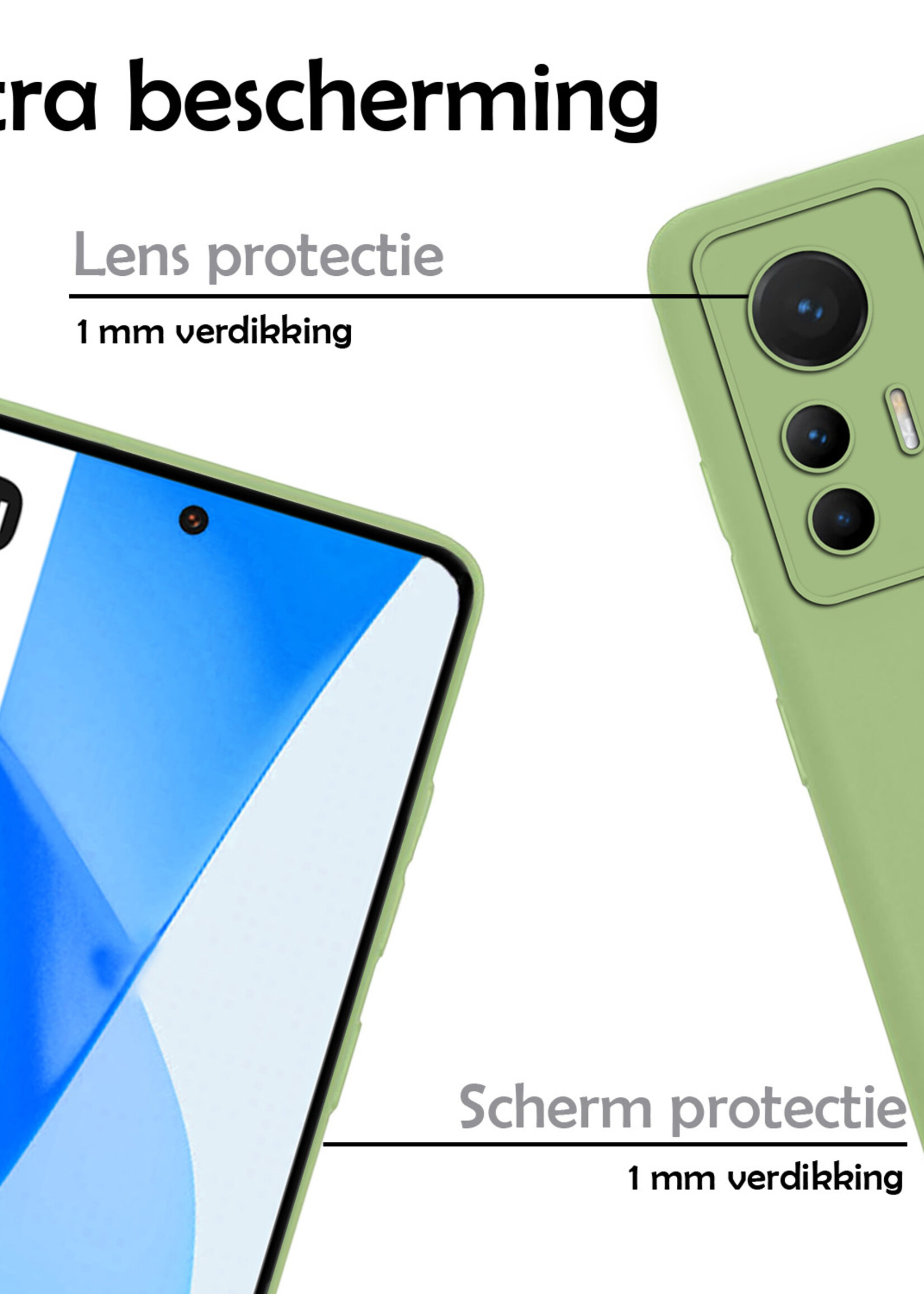LUQ Hoesje Geschikt voor Xiaomi 12 Lite Hoesje Siliconen Case - Hoes Geschikt voor Xiaomi 12 Lite Hoes Siliconen - Groen - 2 Stuks