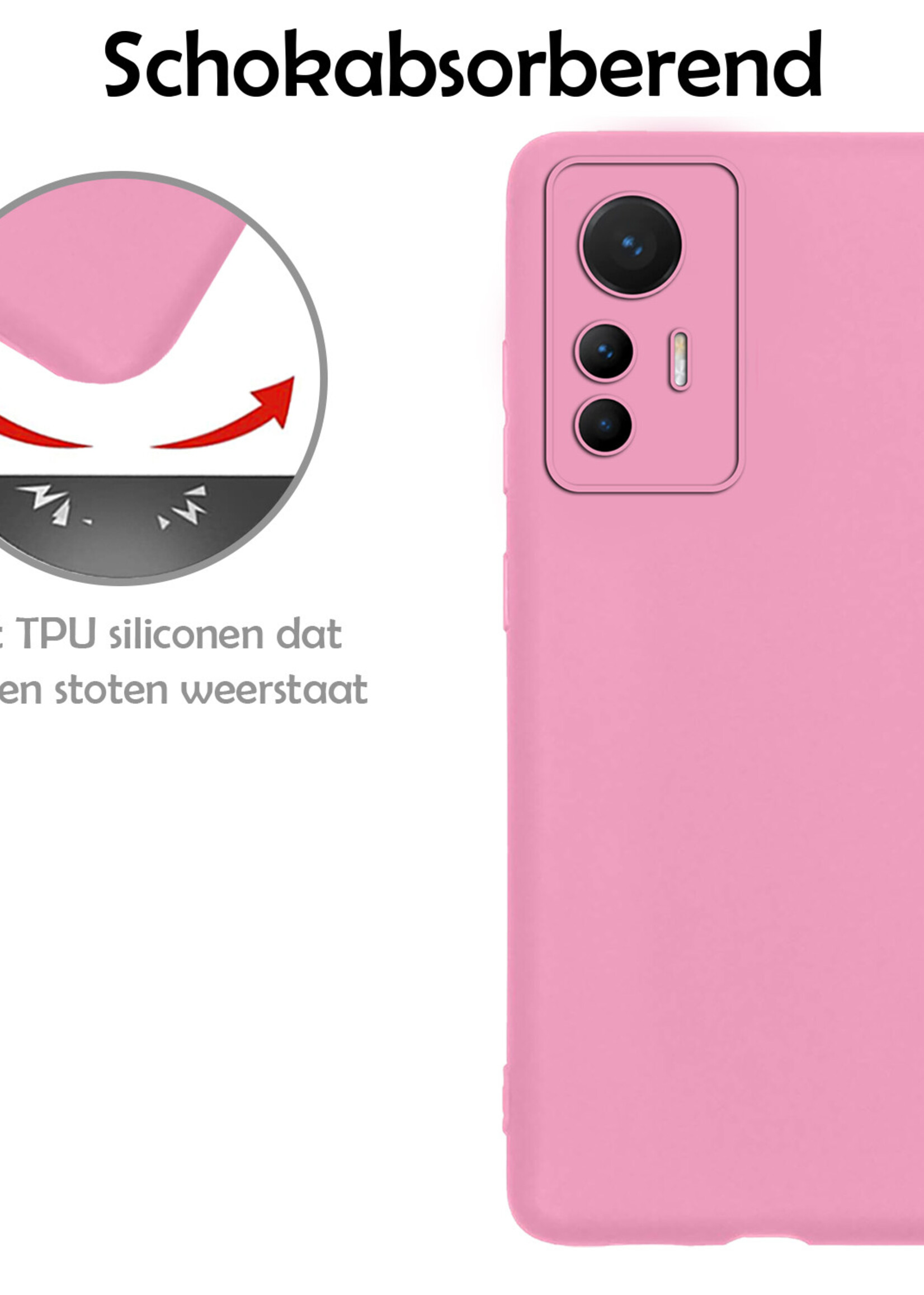LUQ Hoesje Geschikt voor Xiaomi 12 Lite Hoesje Siliconen Case - Hoes Geschikt voor Xiaomi 12 Lite Hoes Siliconen - Lichtroze