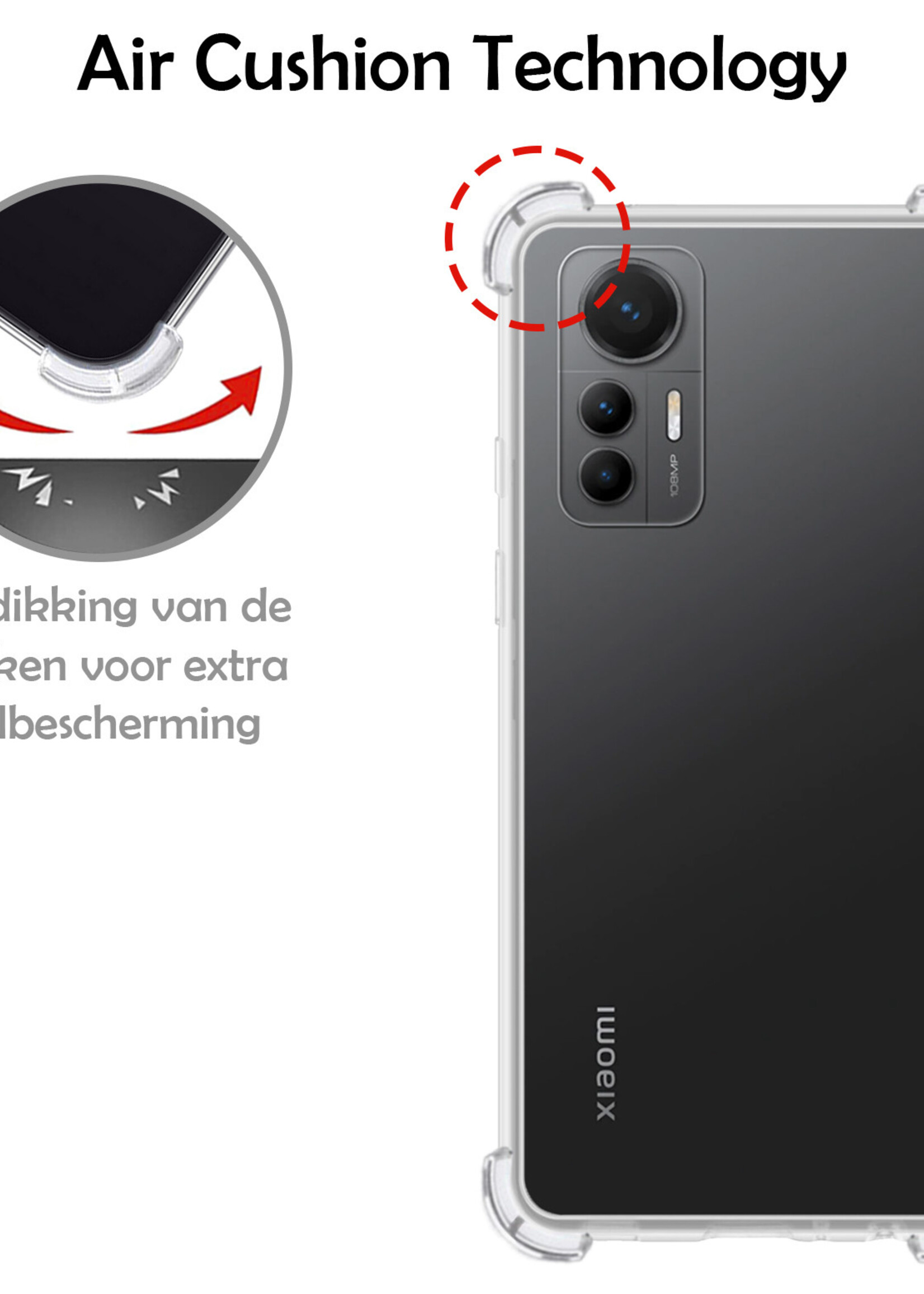 LUQ Hoesje Geschikt voor Xiaomi 12 Lite Hoesje Shockproof Case Siliconen Met Screenprotector - Hoes Geschikt voor Xiaomi 12 Lite Hoes Cover Siliconen - Transparant
