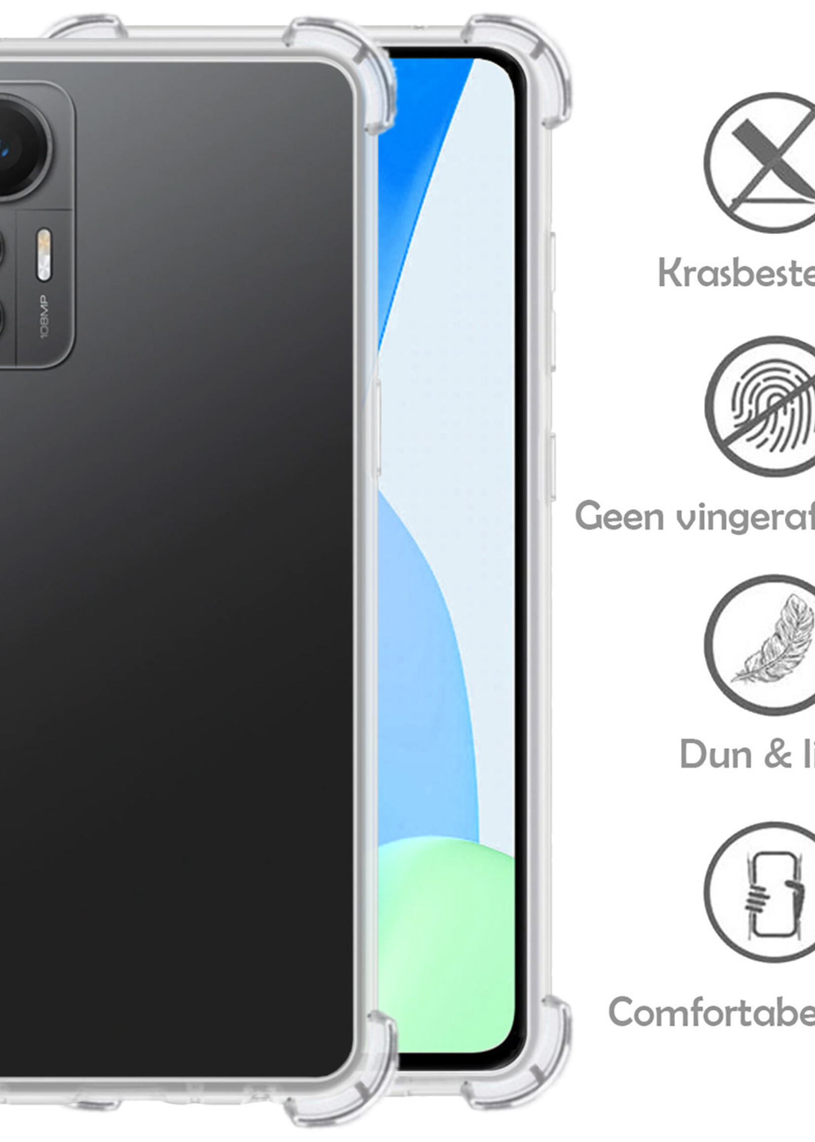LUQ Hoesje Geschikt voor Xiaomi 12 Lite Hoesje Shockproof Case Siliconen Met 2x Screenprotector - Hoes Geschikt voor Xiaomi 12 Lite Hoes Cover Siliconen - Transparant