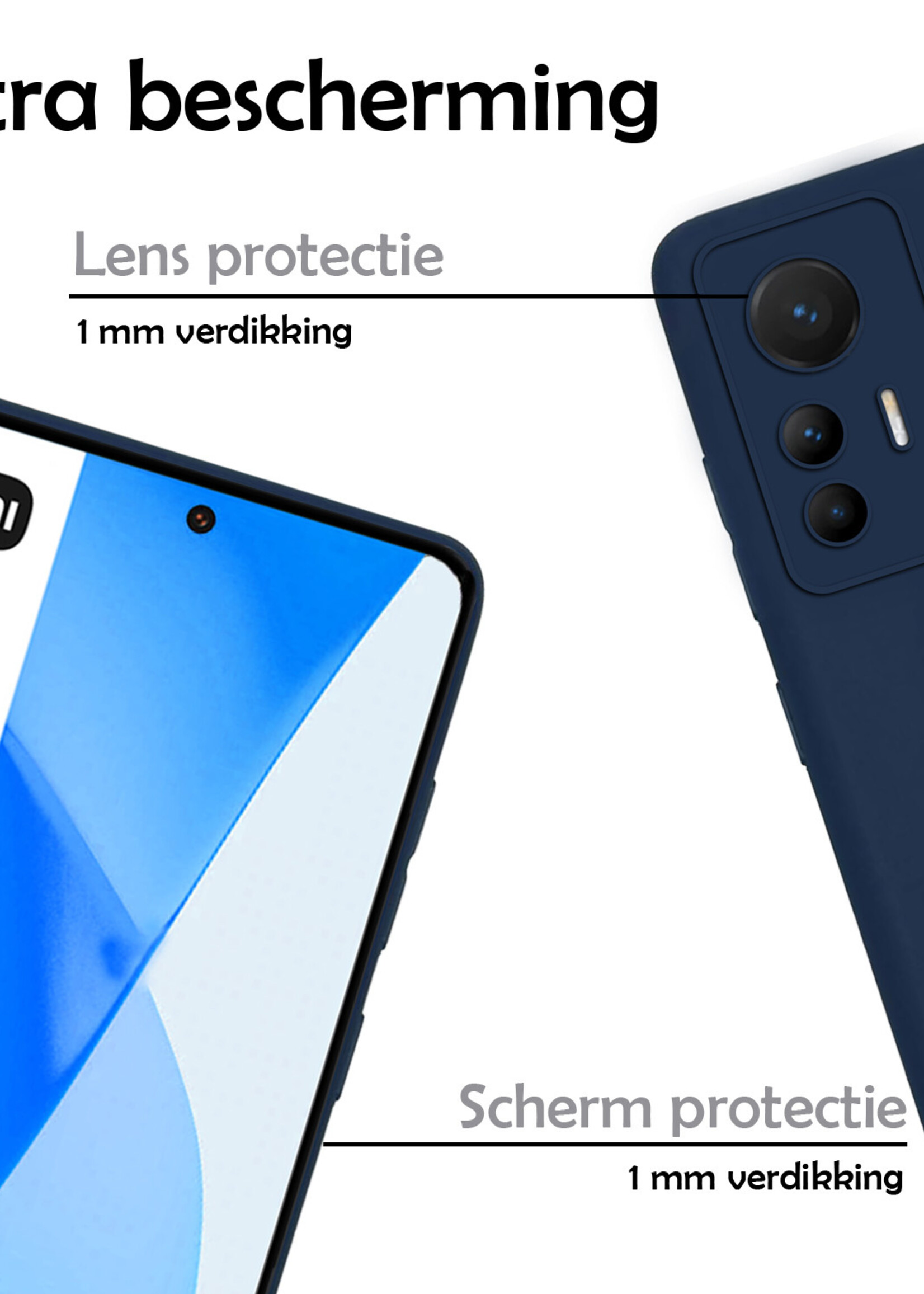 LUQ Hoesje Geschikt voor Xiaomi 12 Lite Hoesje Siliconen Case Met Screenprotector - Hoes Geschikt voor Xiaomi 12 Lite Hoes Siliconen - Donkerblauw