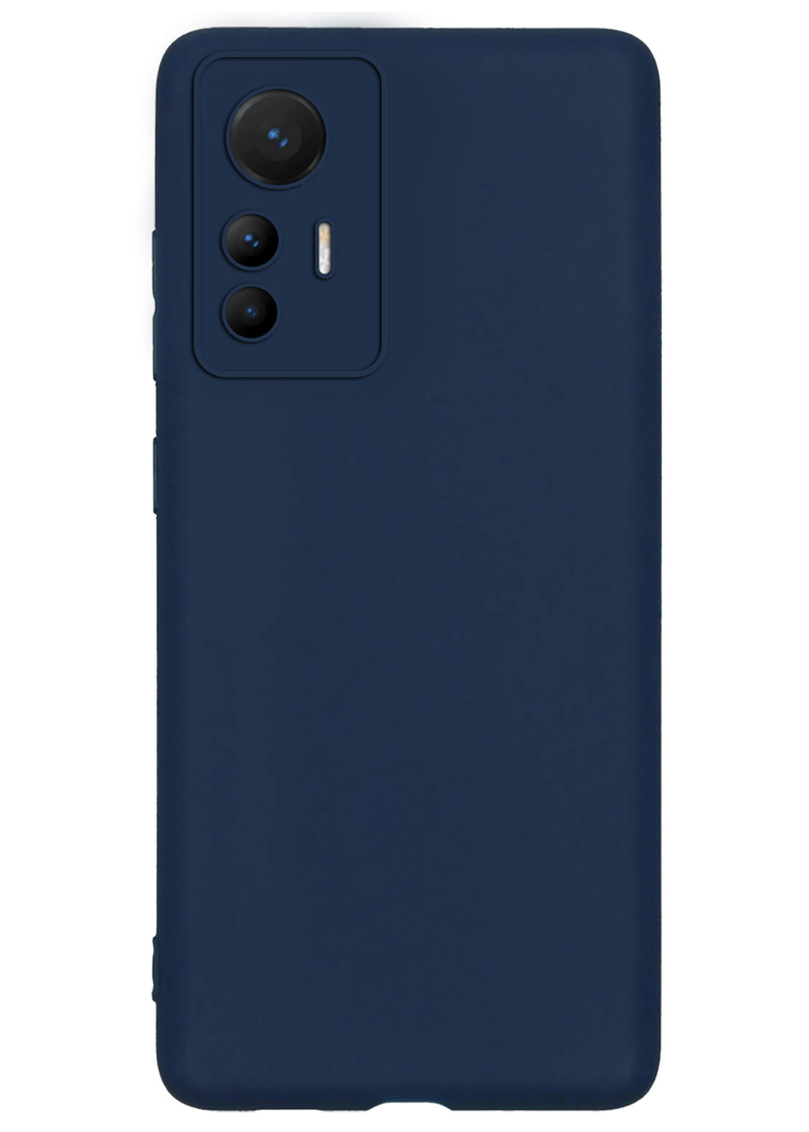 LUQ Hoesje Geschikt voor Xiaomi 12 Lite Hoesje Siliconen Case Met Screenprotector - Hoes Geschikt voor Xiaomi 12 Lite Hoes Siliconen - Donkerblauw