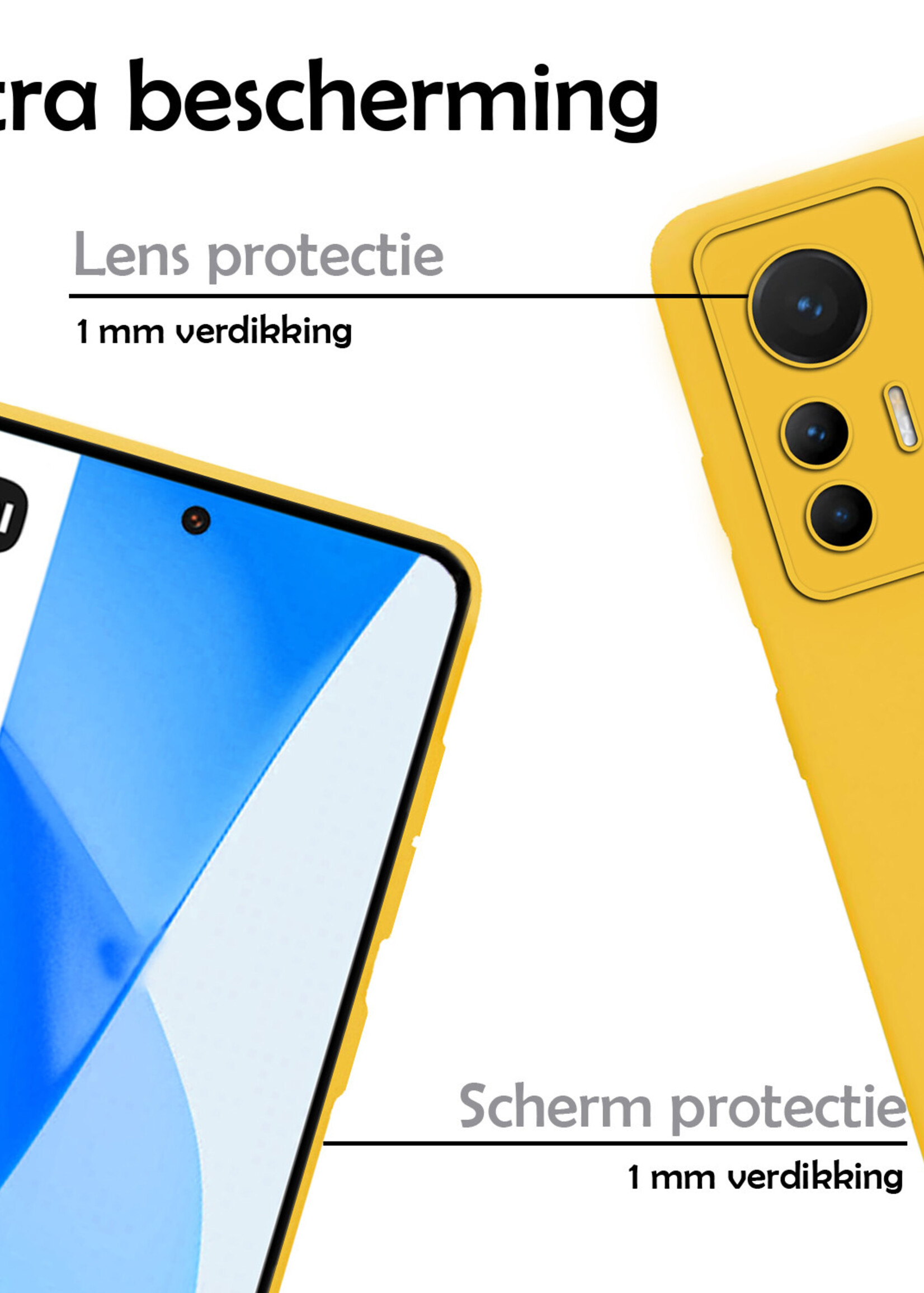 LUQ Hoesje Geschikt voor Xiaomi 12 Lite Hoesje Siliconen Case Met Screenprotector - Hoes Geschikt voor Xiaomi 12 Lite Hoes Siliconen - Geel