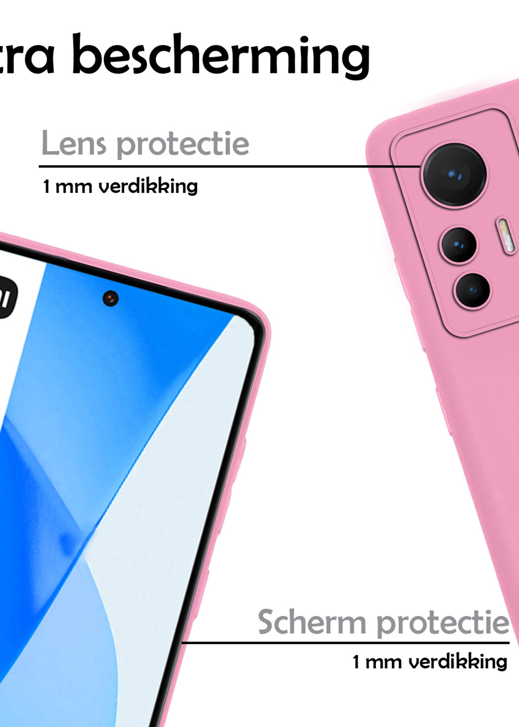 LUQ Hoesje Geschikt voor Xiaomi 12 Lite Hoesje Siliconen Case Met Screenprotector - Hoes Geschikt voor Xiaomi 12 Lite Hoes Siliconen - Lichtroze