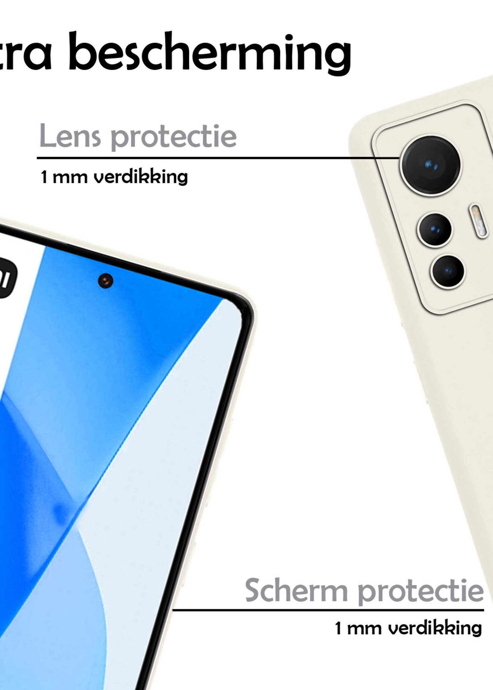 LUQ Hoesje Geschikt voor Xiaomi 12 Lite Hoesje Siliconen Case Met Screenprotector - Hoes Geschikt voor Xiaomi 12 Lite Hoes Siliconen - Wit