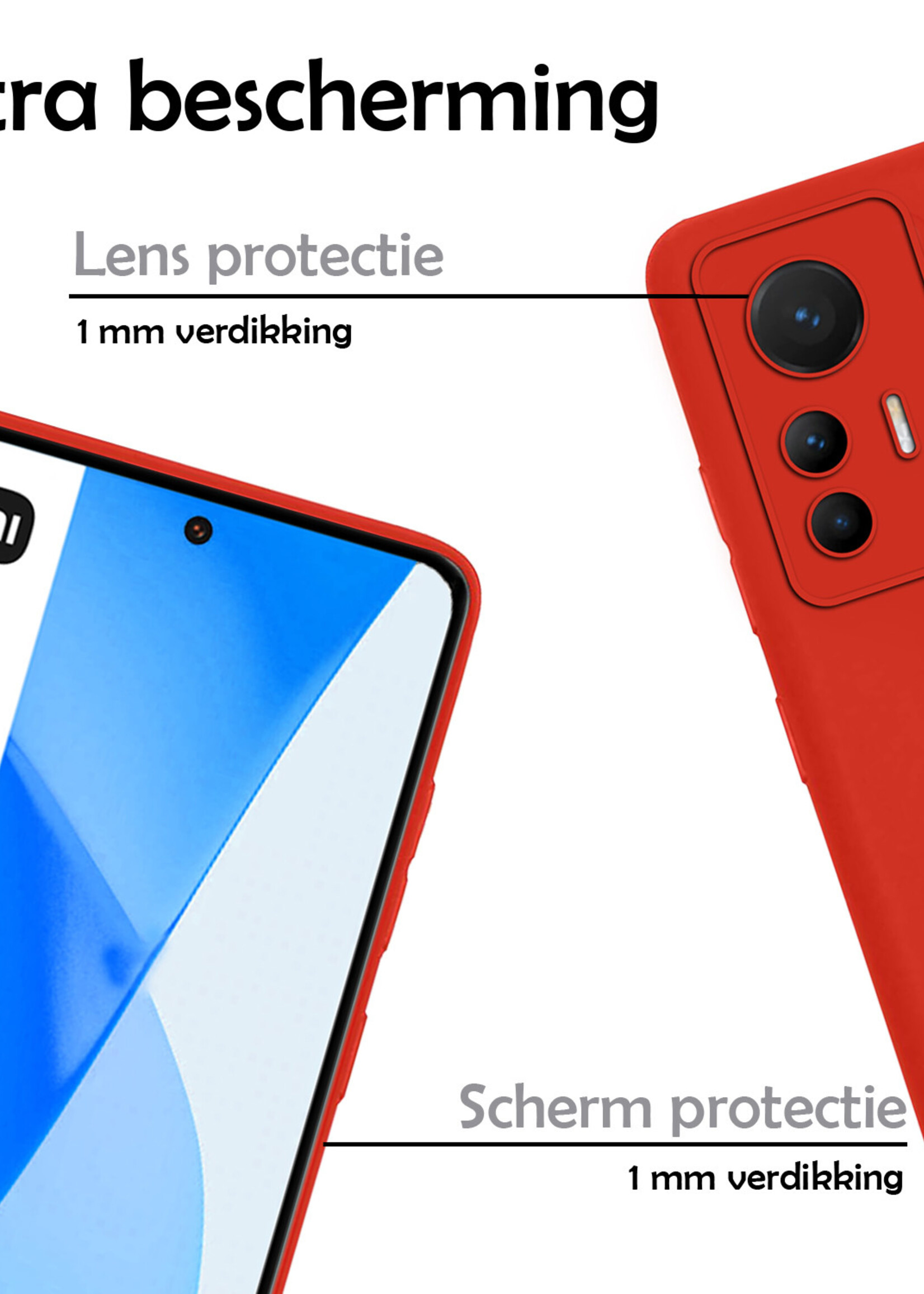 LUQ Hoesje Geschikt voor Xiaomi 12 Lite Hoesje Siliconen Case Met 2x Screenprotector - Hoes Geschikt voor Xiaomi 12 Lite Hoes Siliconen - Rood