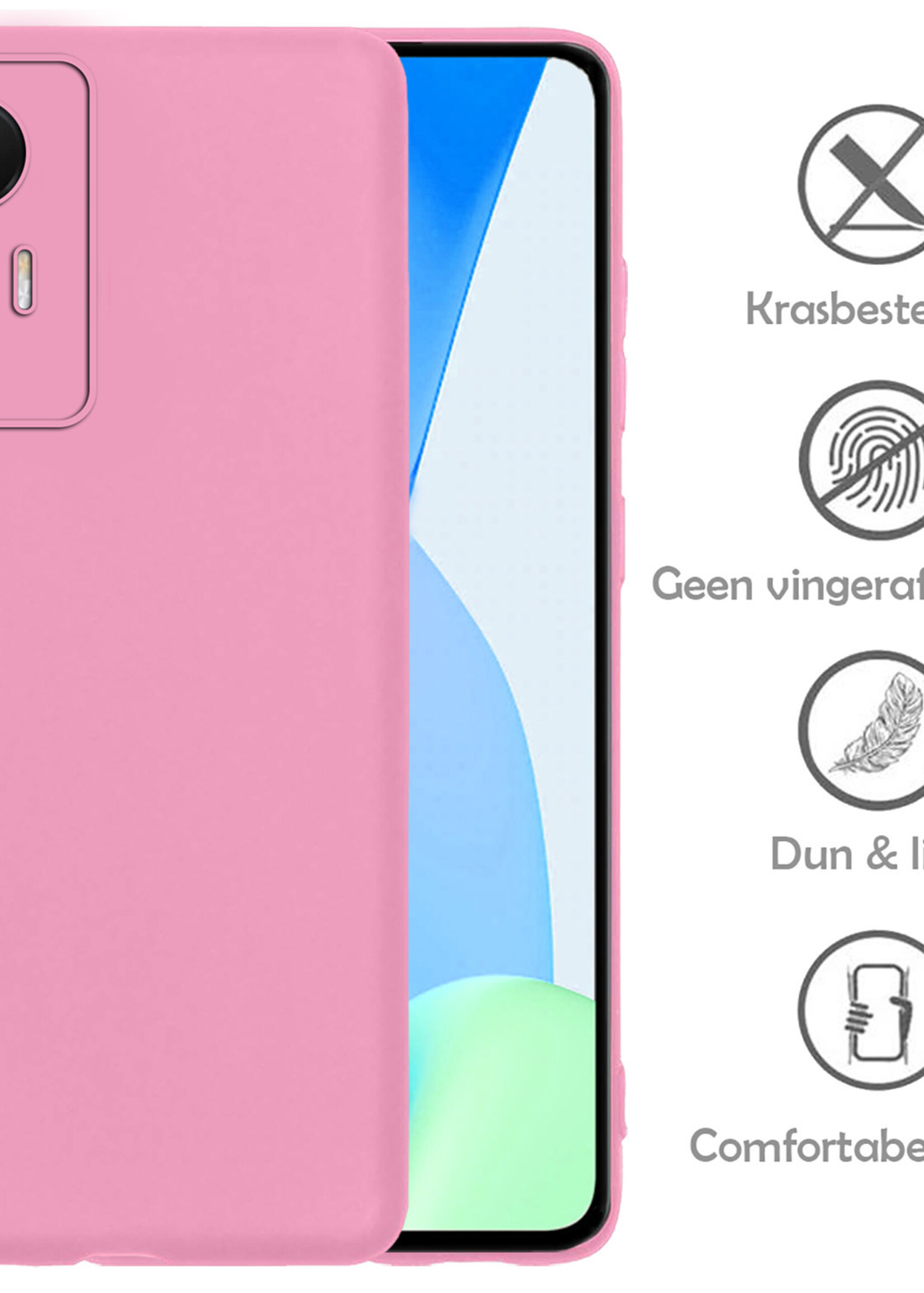 LUQ Hoesje Geschikt voor Xiaomi 12 Lite Hoesje Siliconen Case Met 2x Screenprotector - Hoes Geschikt voor Xiaomi 12 Lite Hoes Siliconen - Lichtroze