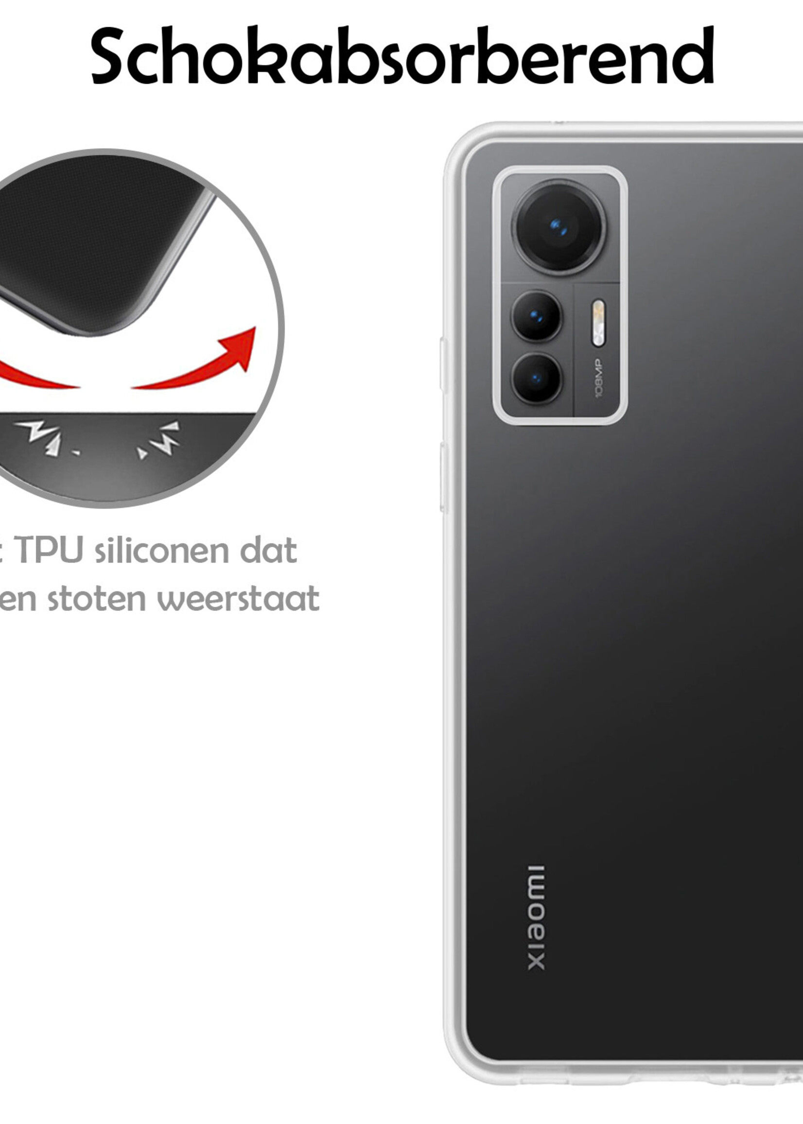 LUQ Hoesje Geschikt voor Xiaomi 12 Lite Hoesje Siliconen Case Met 2x Screenprotector - Hoes Geschikt voor Xiaomi 12 Lite Hoes Siliconen - Transparant