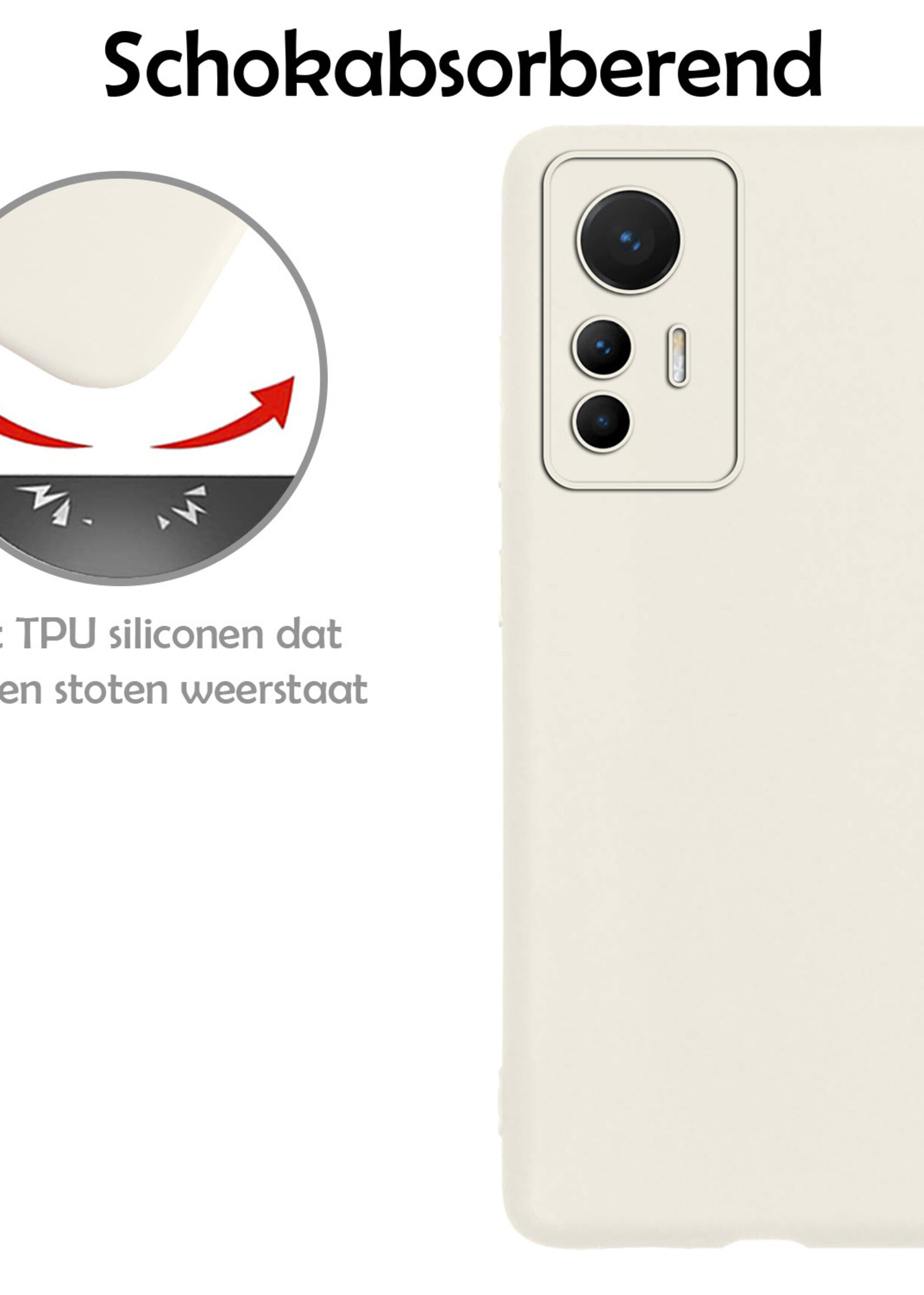 LUQ Hoesje Geschikt voor Xiaomi 12 Lite Hoesje Siliconen Case Met 2x Screenprotector - Hoes Geschikt voor Xiaomi 12 Lite Hoes Siliconen - Wit