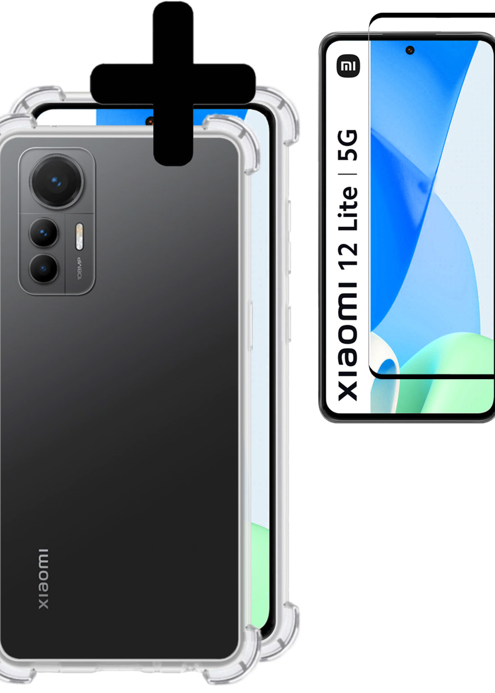 LUQ Hoesje Geschikt voor Xiaomi 12 Lite Hoesje Shockproof Case Siliconen Met Screenprotector - Hoes Geschikt voor Xiaomi 12 Lite Hoes Cover Siliconen - Transparant