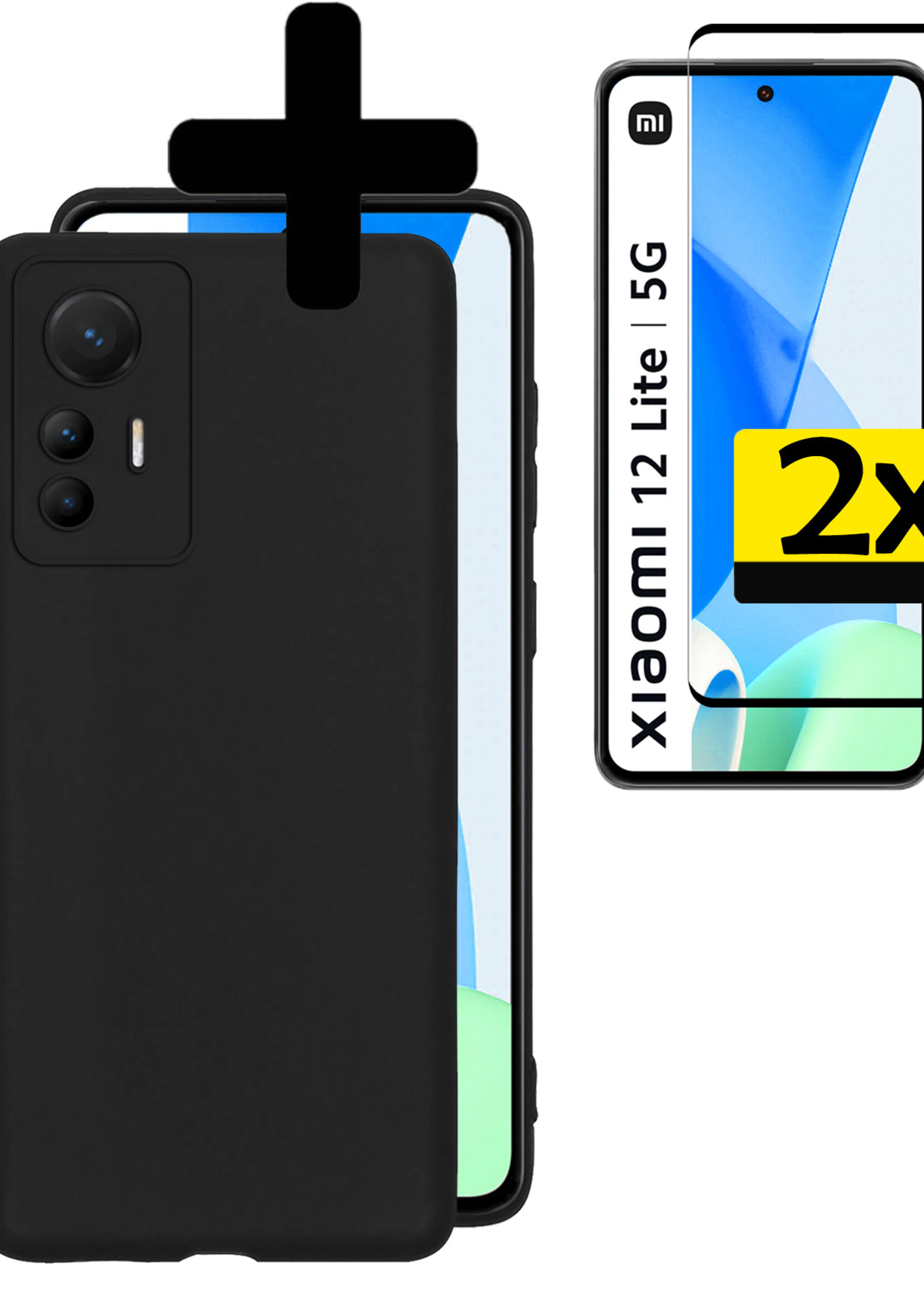 LUQ Hoesje Geschikt voor Xiaomi 12 Lite Hoesje Siliconen Case Met 2x Screenprotector - Hoes Geschikt voor Xiaomi 12 Lite Hoes Siliconen - Zwart