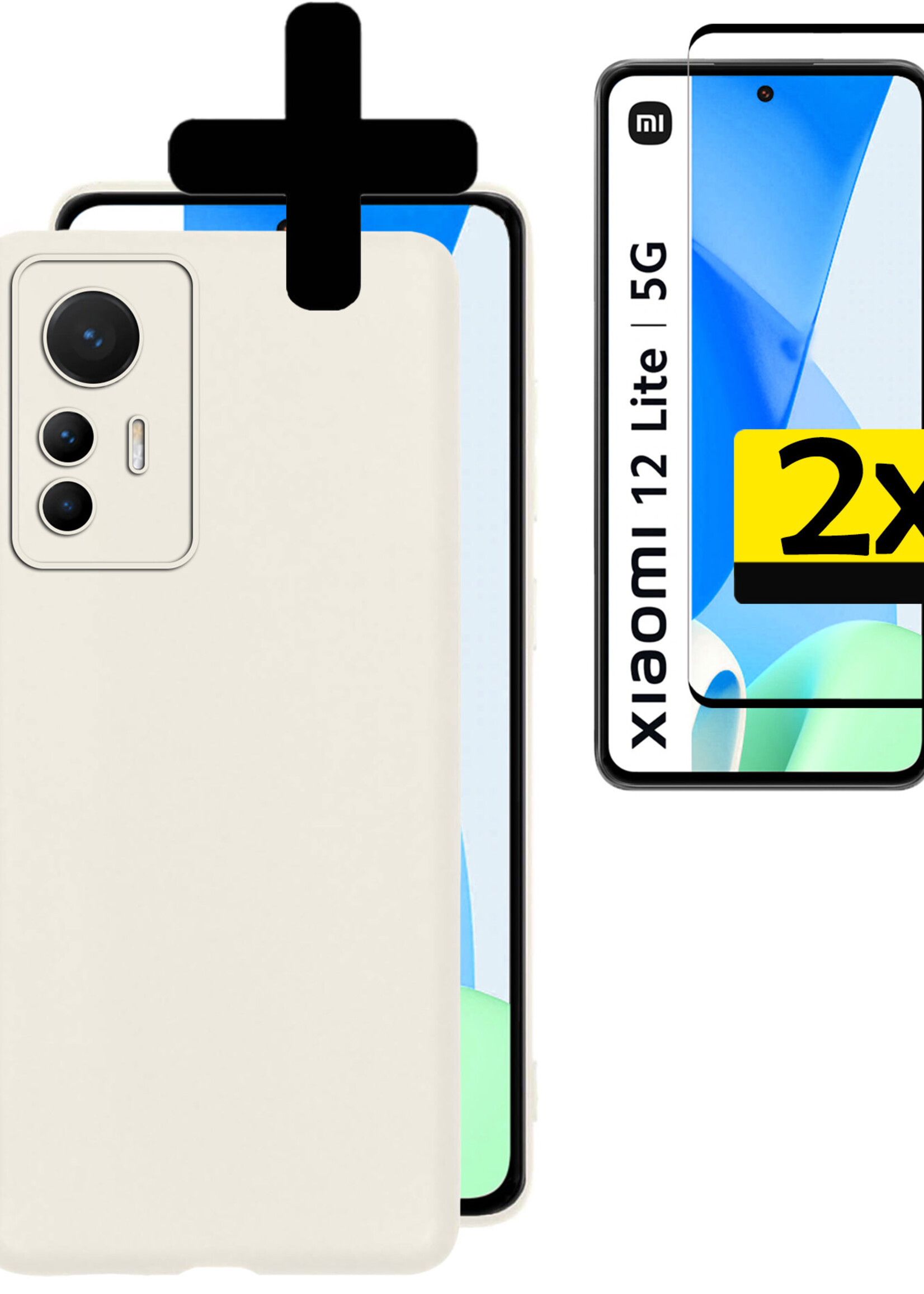 LUQ Hoesje Geschikt voor Xiaomi 12 Lite Hoesje Siliconen Case Met 2x Screenprotector - Hoes Geschikt voor Xiaomi 12 Lite Hoes Siliconen - Wit