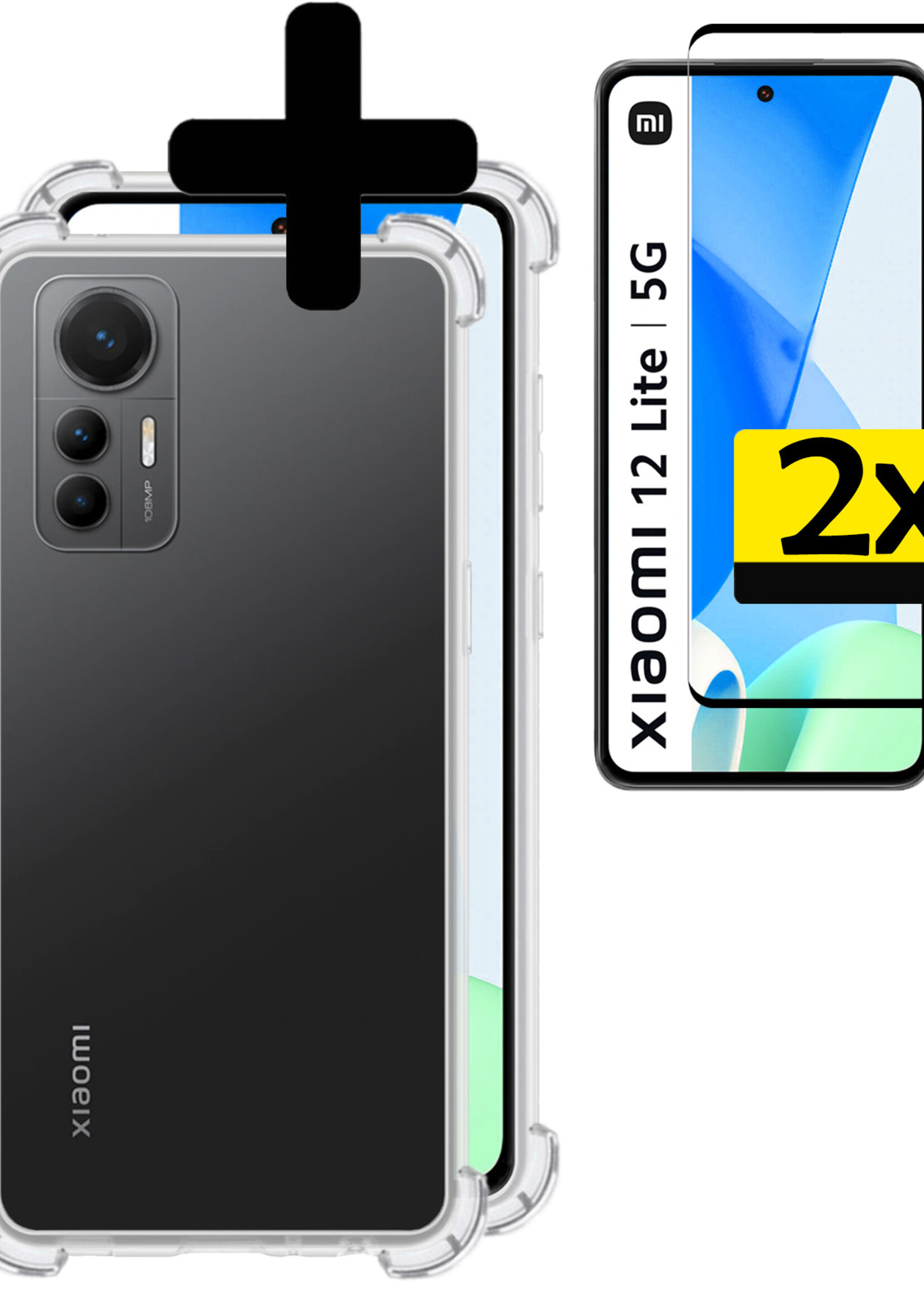 LUQ Hoesje Geschikt voor Xiaomi 12 Lite Hoesje Shockproof Case Siliconen Met 2x Screenprotector - Hoes Geschikt voor Xiaomi 12 Lite Hoes Cover Siliconen - Transparant