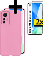LUQ LUQ Xiaomi 12 Lite Hoesje Siliconen Met 2x Screenprotector - Lichtroze