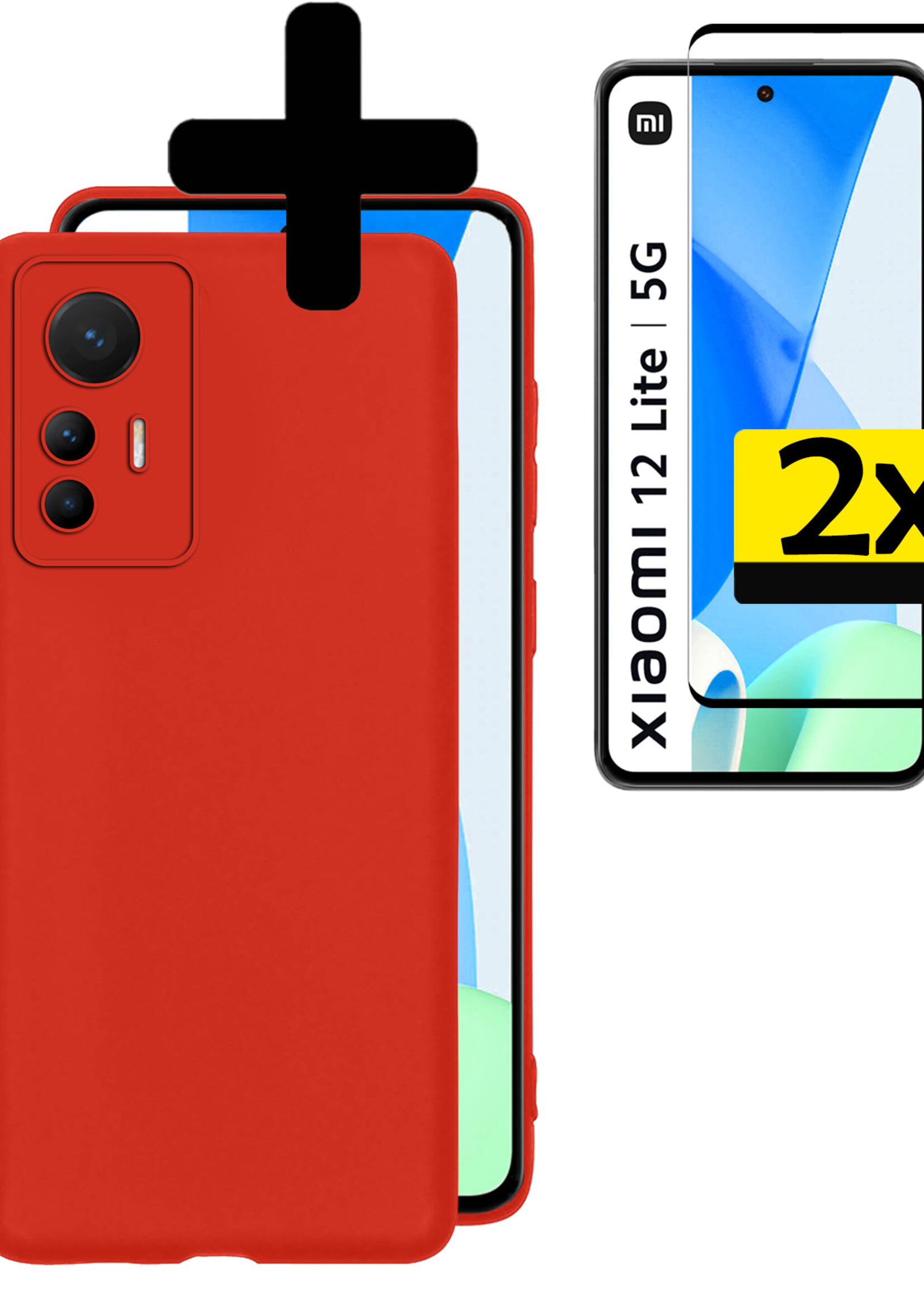 LUQ Hoesje Geschikt voor Xiaomi 12 Lite Hoesje Siliconen Case Met 2x Screenprotector - Hoes Geschikt voor Xiaomi 12 Lite Hoes Siliconen - Rood