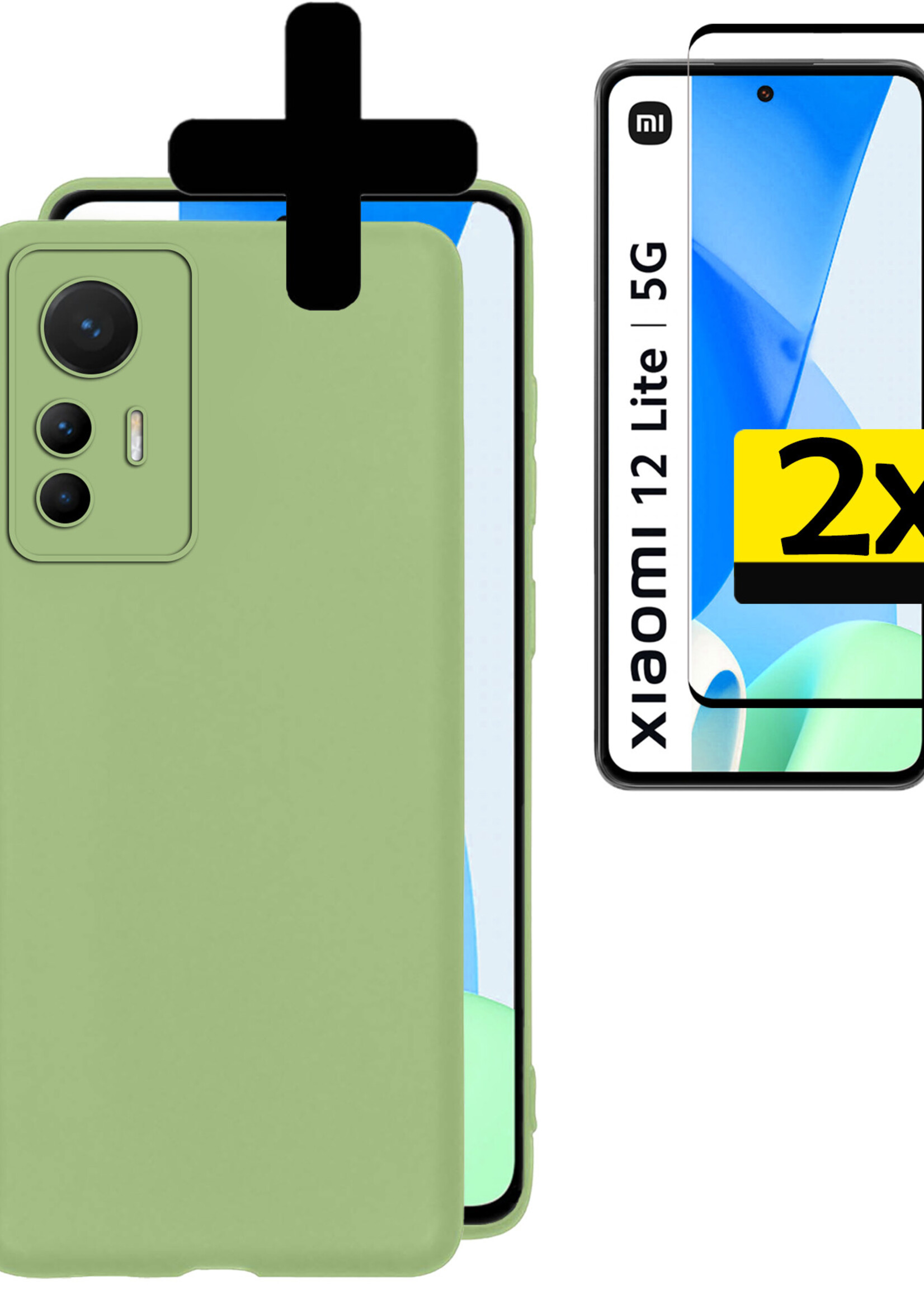 LUQ Hoesje Geschikt voor Xiaomi 12 Lite Hoesje Siliconen Case Met 2x Screenprotector - Hoes Geschikt voor Xiaomi 12 Lite Hoes Siliconen - Groen