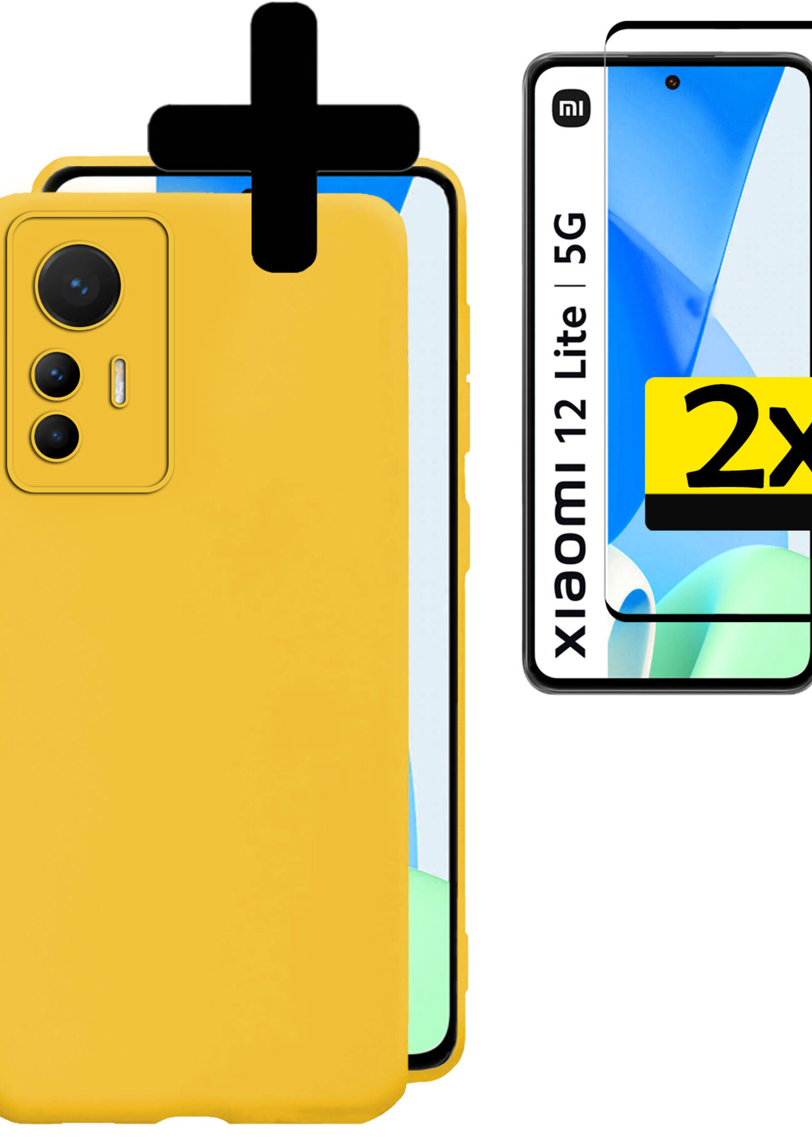 LUQ Hoesje Geschikt voor Xiaomi 12 Lite Hoesje Siliconen Case Met 2x Screenprotector - Hoes Geschikt voor Xiaomi 12 Lite Hoes Siliconen - Geel