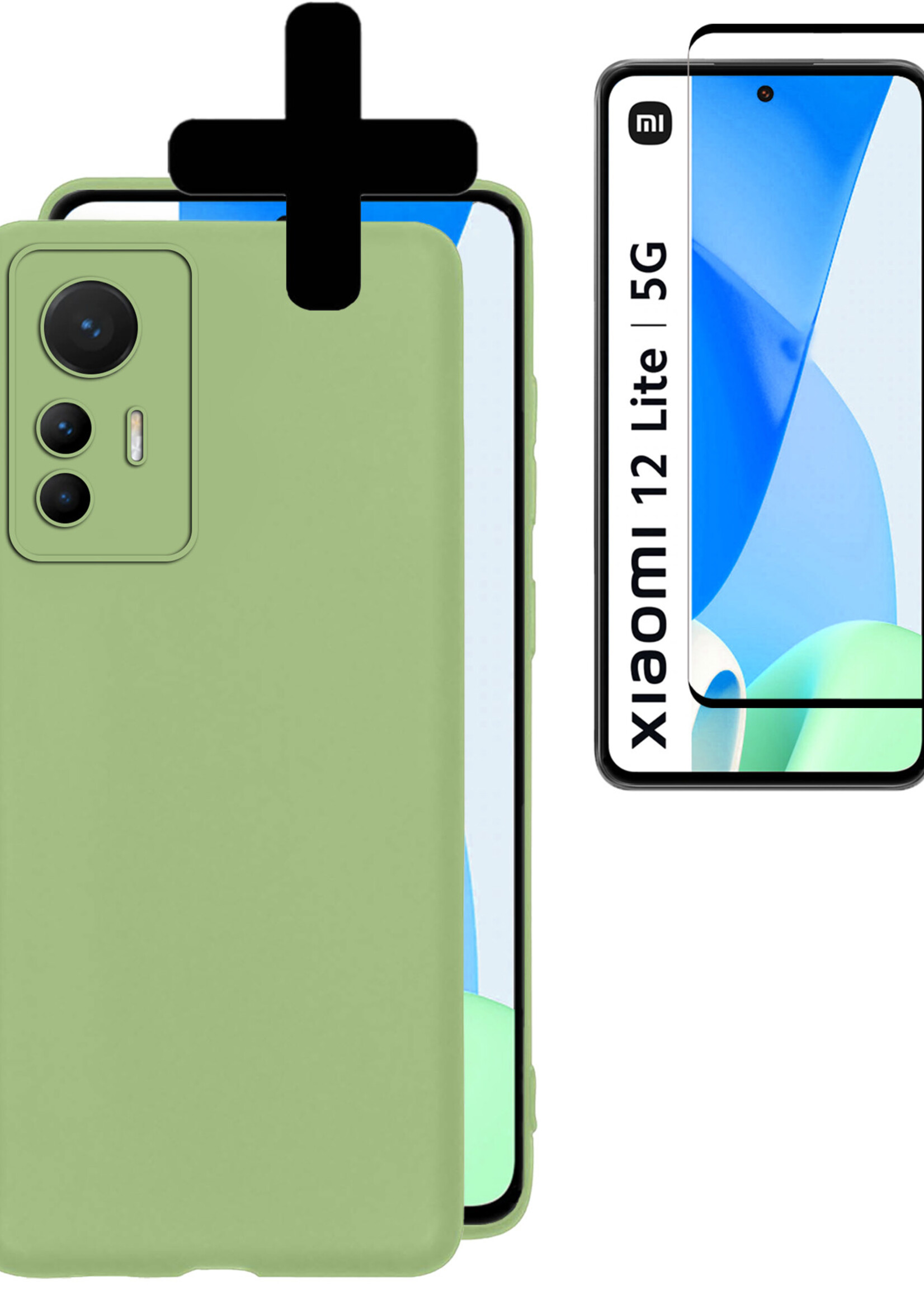 LUQ Hoesje Geschikt voor Xiaomi 12 Lite Hoesje Siliconen Case Met Screenprotector - Hoes Geschikt voor Xiaomi 12 Lite Hoes Siliconen - Groen