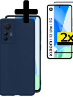 LUQ LUQ Xiaomi 12 Lite Hoesje Siliconen Met 2x Screenprotector - Donkerblauw