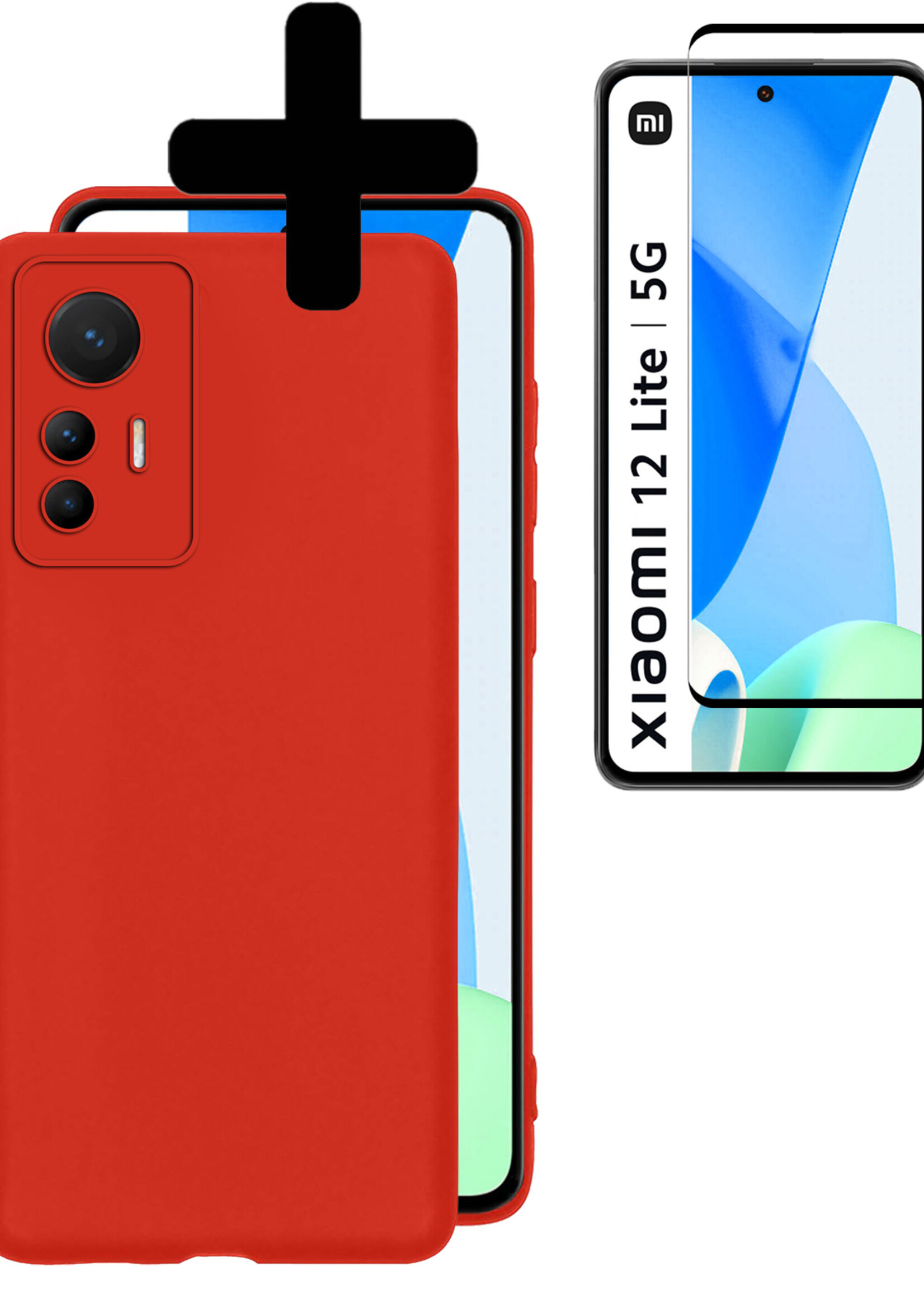 LUQ Hoesje Geschikt voor Xiaomi 12 Lite Hoesje Siliconen Case Met Screenprotector - Hoes Geschikt voor Xiaomi 12 Lite Hoes Siliconen - Rood