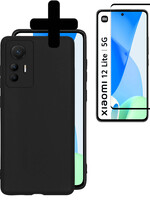 LUQ LUQ Xiaomi 12 Lite Hoesje Siliconen Met Screenprotector - Zwart