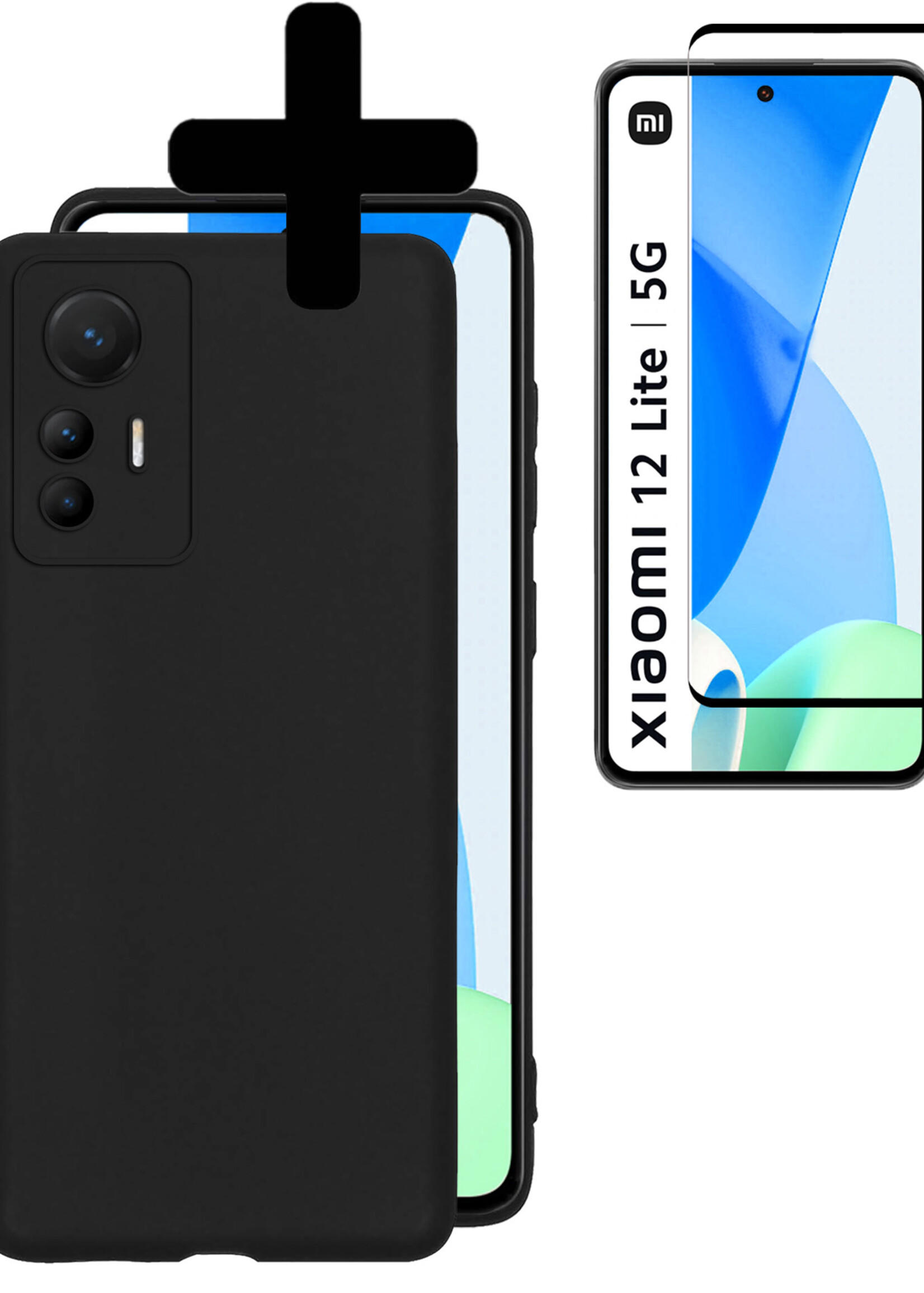 LUQ Hoesje Geschikt voor Xiaomi 12 Lite Hoesje Siliconen Case Met Screenprotector - Hoes Geschikt voor Xiaomi 12 Lite Hoes Siliconen - Zwart