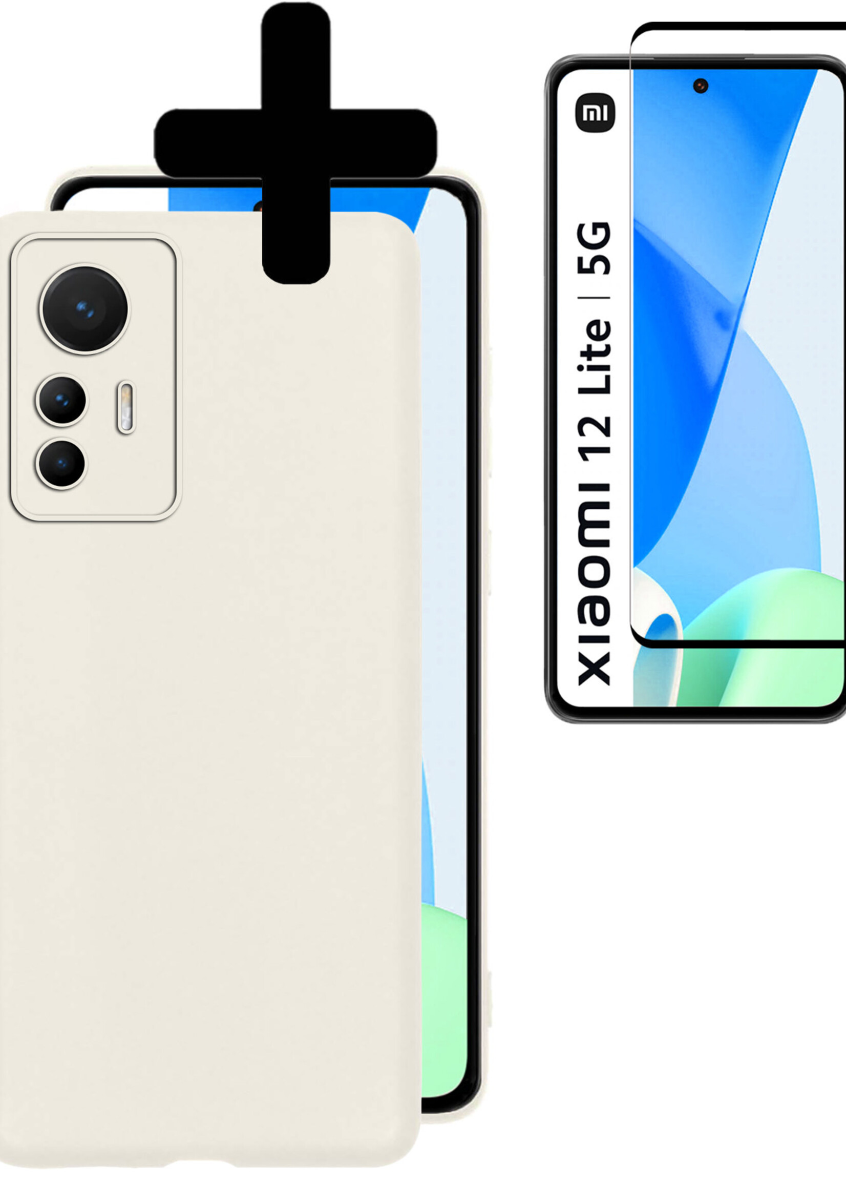 LUQ Hoesje Geschikt voor Xiaomi 12 Lite Hoesje Siliconen Case Met Screenprotector - Hoes Geschikt voor Xiaomi 12 Lite Hoes Siliconen - Wit