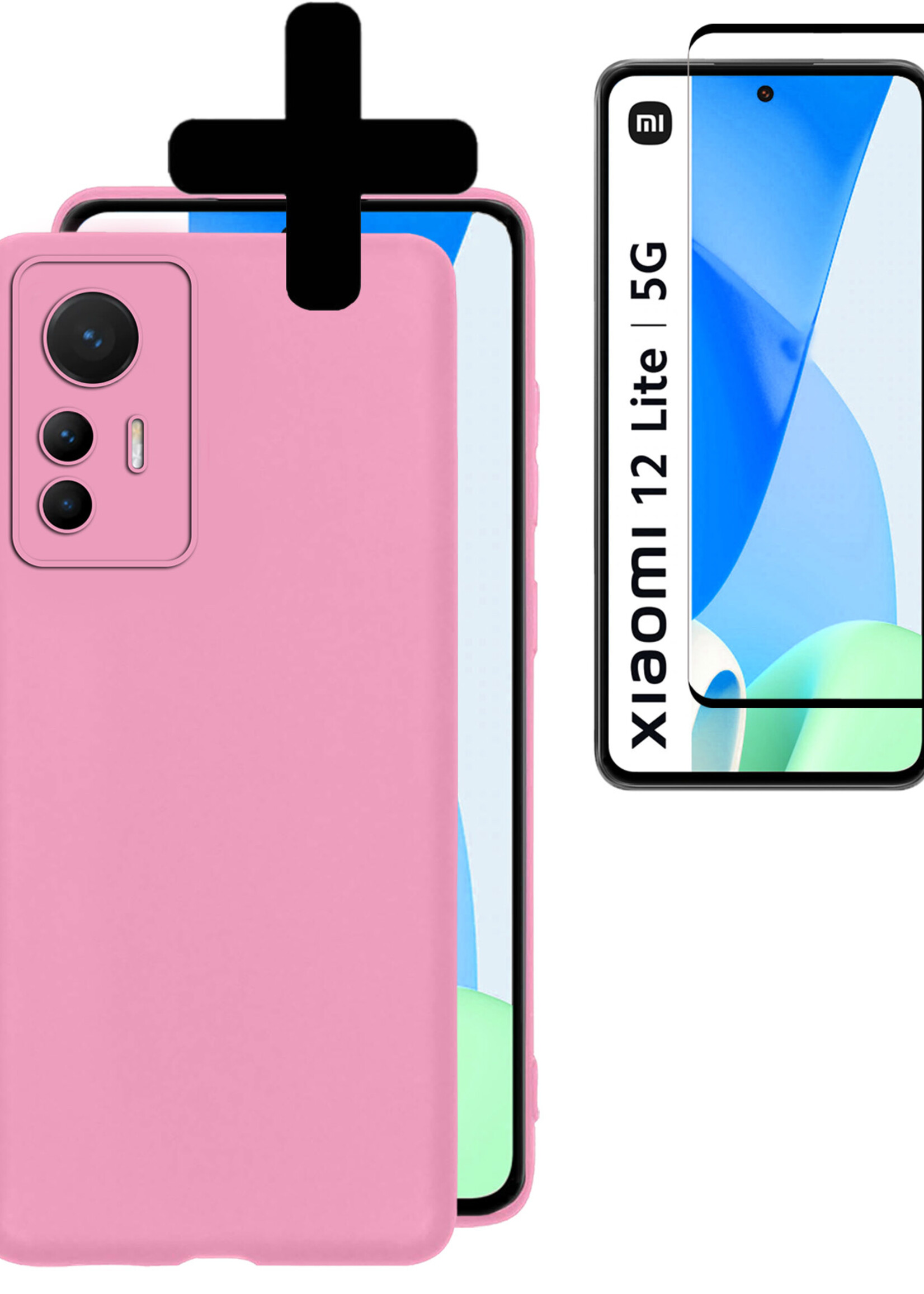 LUQ Hoesje Geschikt voor Xiaomi 12 Lite Hoesje Siliconen Case Met Screenprotector - Hoes Geschikt voor Xiaomi 12 Lite Hoes Siliconen - Lichtroze