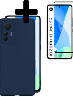 LUQ LUQ Xiaomi 12 Lite Hoesje Siliconen Met Screenprotector - Donkerblauw