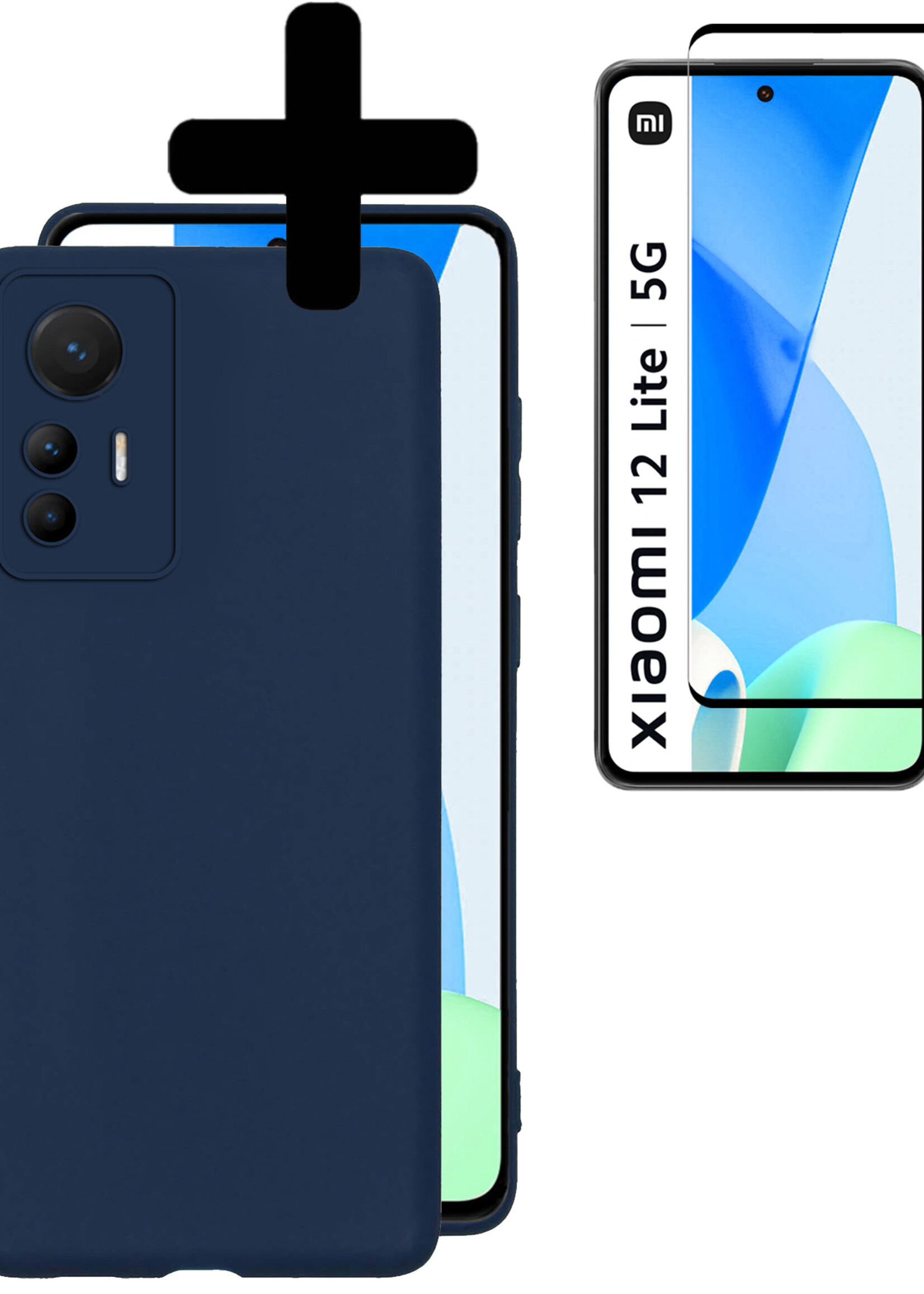 LUQ Hoesje Geschikt voor Xiaomi 12 Lite Hoesje Siliconen Case Met Screenprotector - Hoes Geschikt voor Xiaomi 12 Lite Hoes Siliconen - Donkerblauw