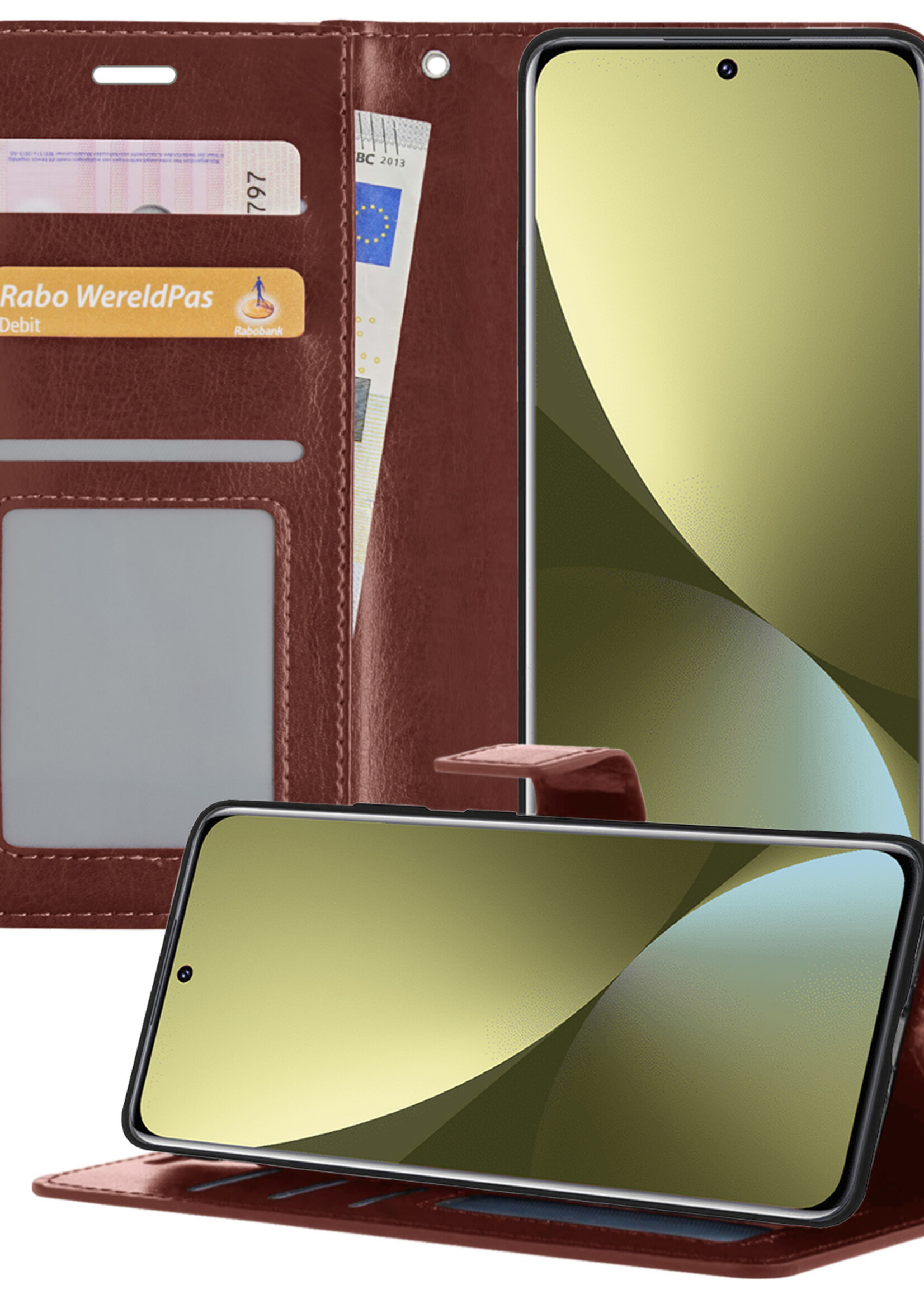 LUQ Hoesje Geschikt voor Xiaomi 12 Hoesje Book Case Hoes Wallet Cover - Hoes Geschikt voor Xiaomi 12 Hoesje Bookcase Hoes - Bruin