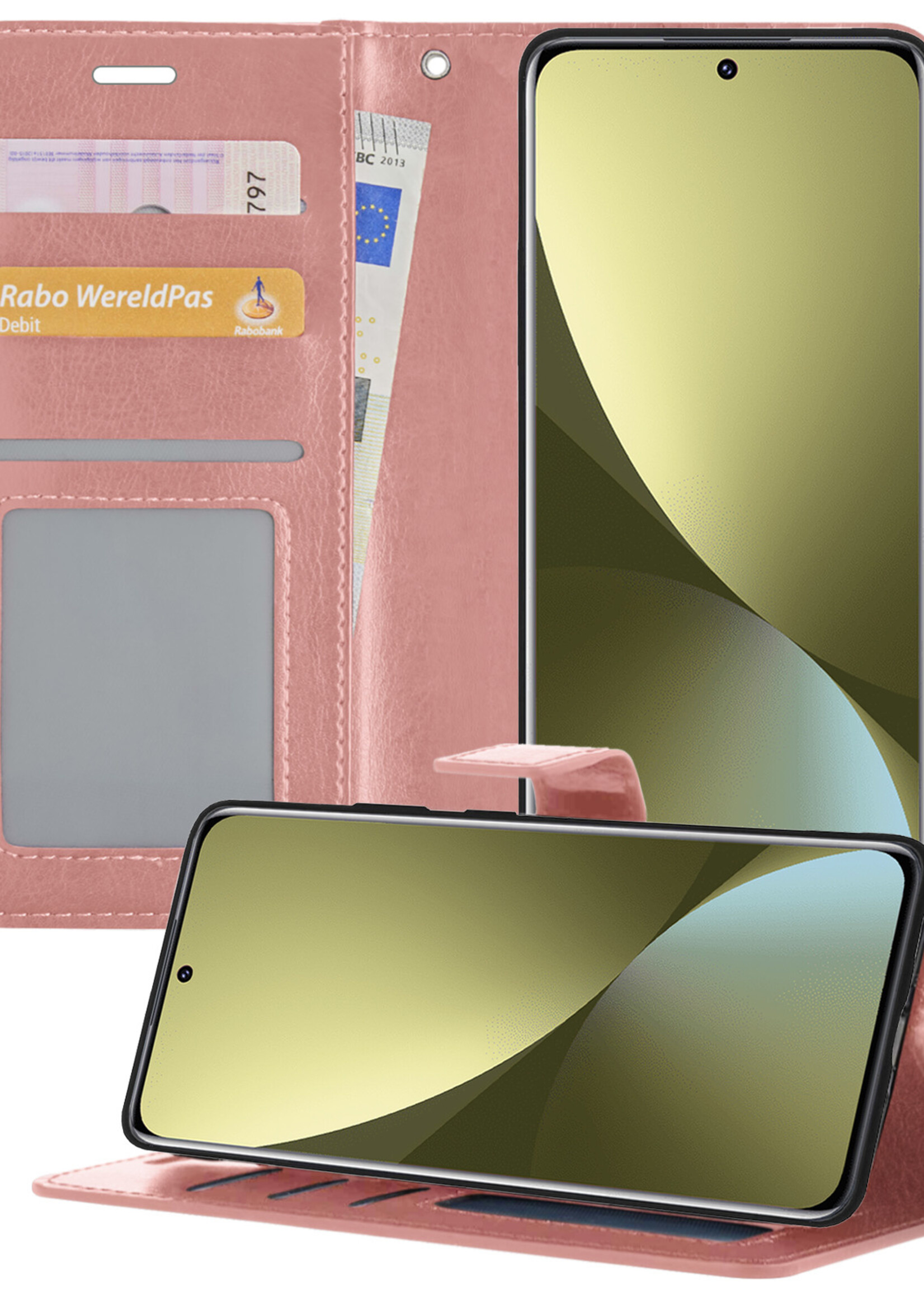 LUQ Hoesje Geschikt voor Xiaomi 12 Hoesje Book Case Hoes Wallet Cover - Hoes Geschikt voor Xiaomi 12 Hoesje Bookcase Hoes - Rosé goud