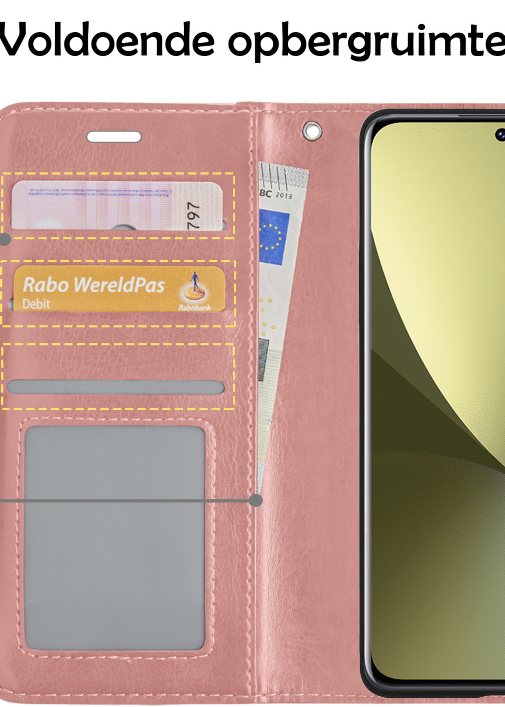 LUQ Hoesje Geschikt voor Xiaomi 12 Hoesje Book Case Hoes Wallet Cover - Hoes Geschikt voor Xiaomi 12 Hoesje Bookcase Hoes - Rosé goud
