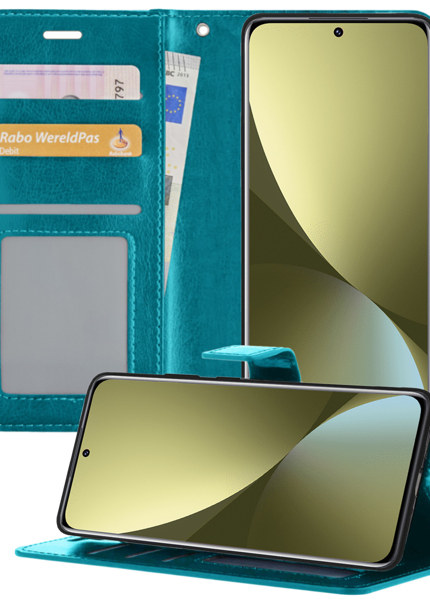 LUQ Hoesje Geschikt voor Xiaomi 12 Hoesje Book Case Hoes Wallet Cover - Hoes Geschikt voor Xiaomi 12 Hoesje Bookcase Hoes - Turquoise