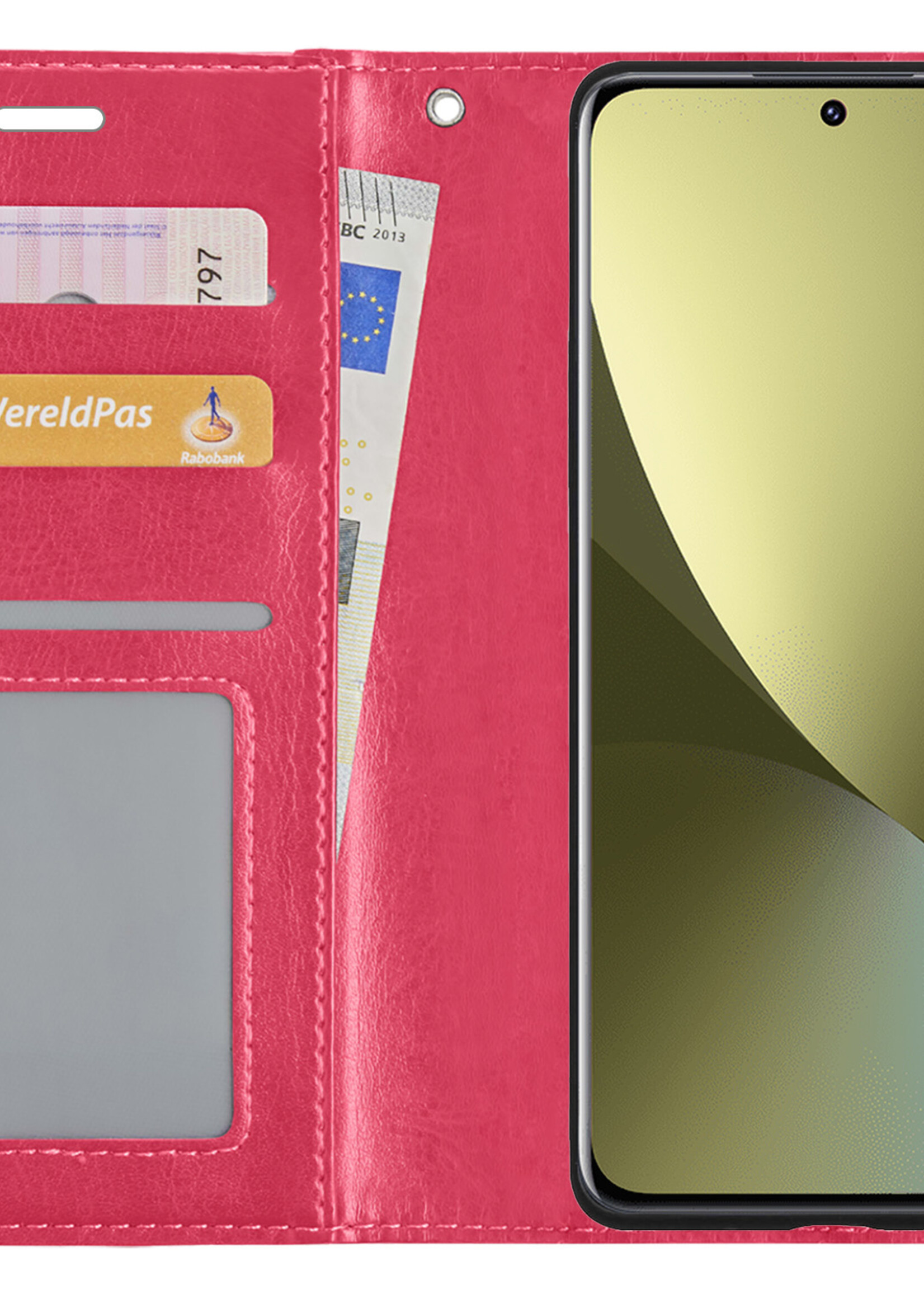 LUQ Hoesje Geschikt voor Xiaomi 12 Hoesje Book Case Hoes Wallet Cover Met Screenprotector - Hoes Geschikt voor Xiaomi 12 Hoesje Bookcase Hoes - Donkerroze