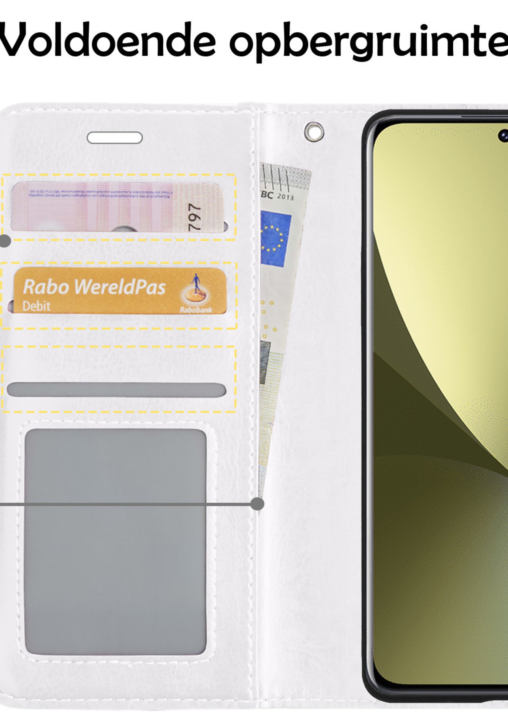 LUQ Hoesje Geschikt voor Xiaomi 12 Hoesje Book Case Hoes Wallet Cover Met Screenprotector - Hoes Geschikt voor Xiaomi 12 Hoesje Bookcase Hoes - Wit
