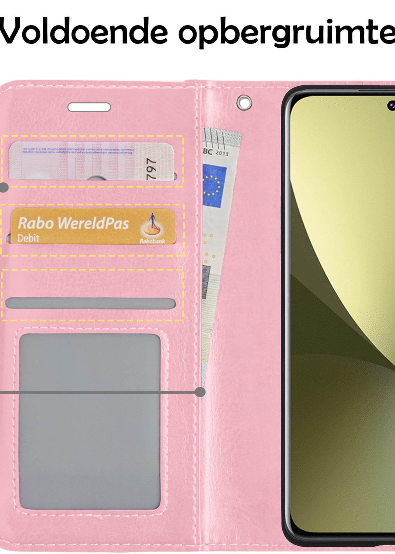 LUQ Hoesje Geschikt voor Xiaomi 12 Hoesje Book Case Hoes Wallet Cover Met 2x Screenprotector - Hoes Geschikt voor Xiaomi 12 Hoesje Bookcase Hoes - Lichtroze