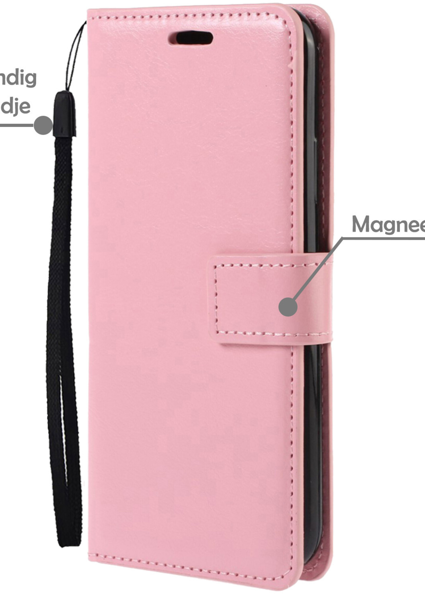 LUQ Hoesje Geschikt voor Xiaomi 12 Hoesje Book Case Hoes Wallet Cover Met 2x Screenprotector - Hoes Geschikt voor Xiaomi 12 Hoesje Bookcase Hoes - Lichtroze