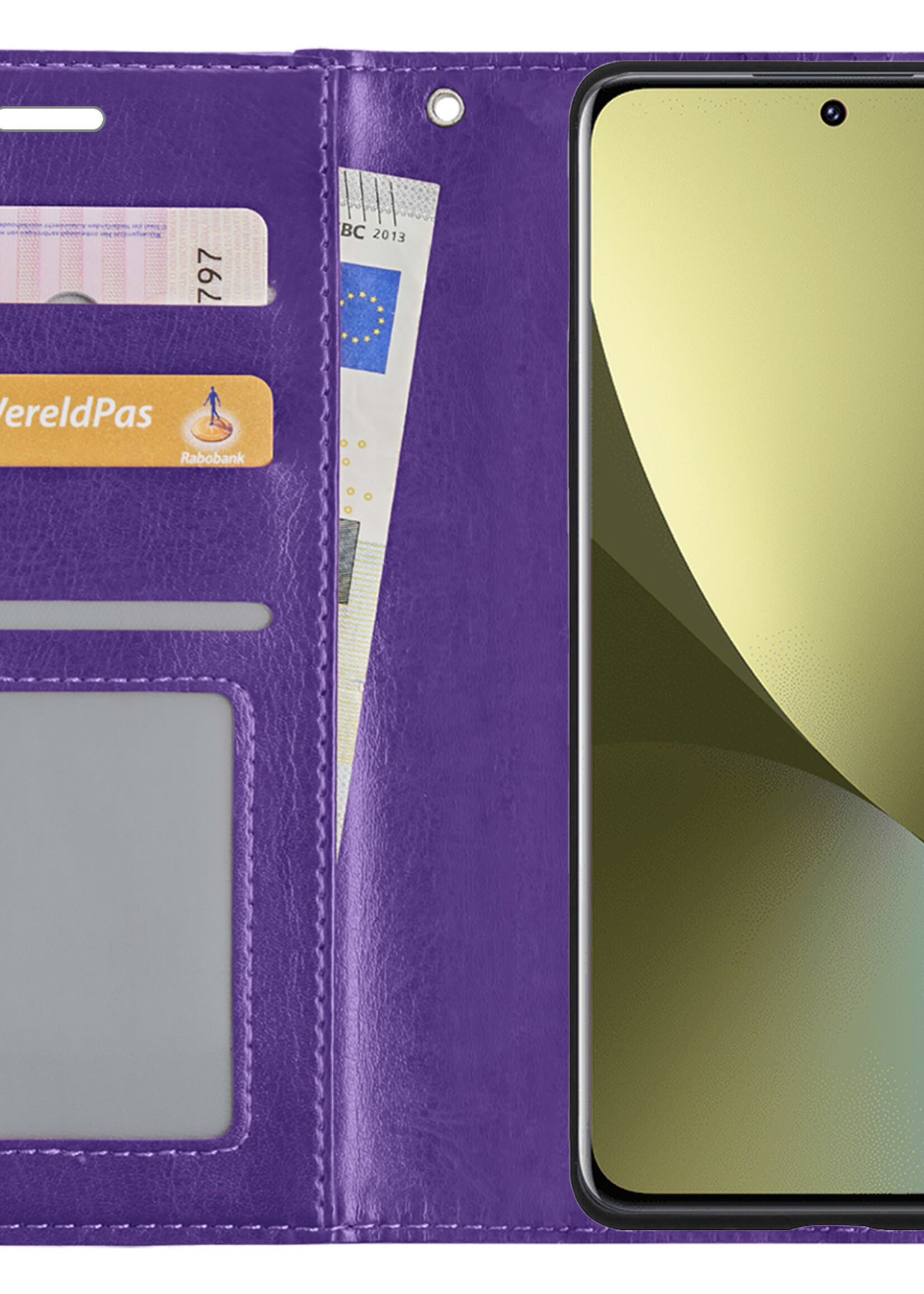 LUQ Hoesje Geschikt voor Xiaomi 12 Hoesje Book Case Hoes Wallet Cover Met 2x Screenprotector - Hoes Geschikt voor Xiaomi 12 Hoesje Bookcase Hoes - Paars