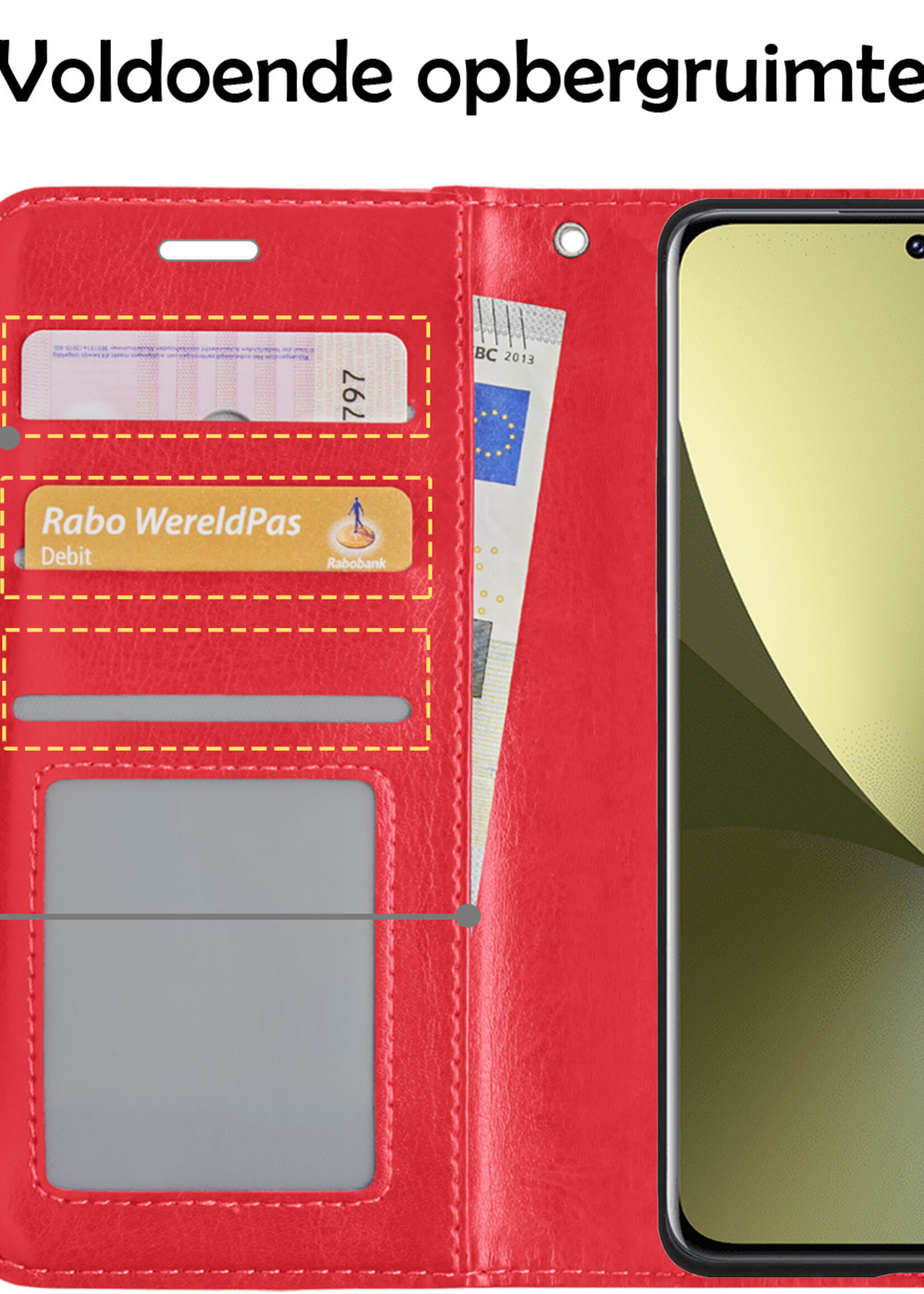 LUQ Hoesje Geschikt voor Xiaomi 12 Hoesje Book Case Hoes Wallet Cover Met 2x Screenprotector - Hoes Geschikt voor Xiaomi 12 Hoesje Bookcase Hoes - Rood