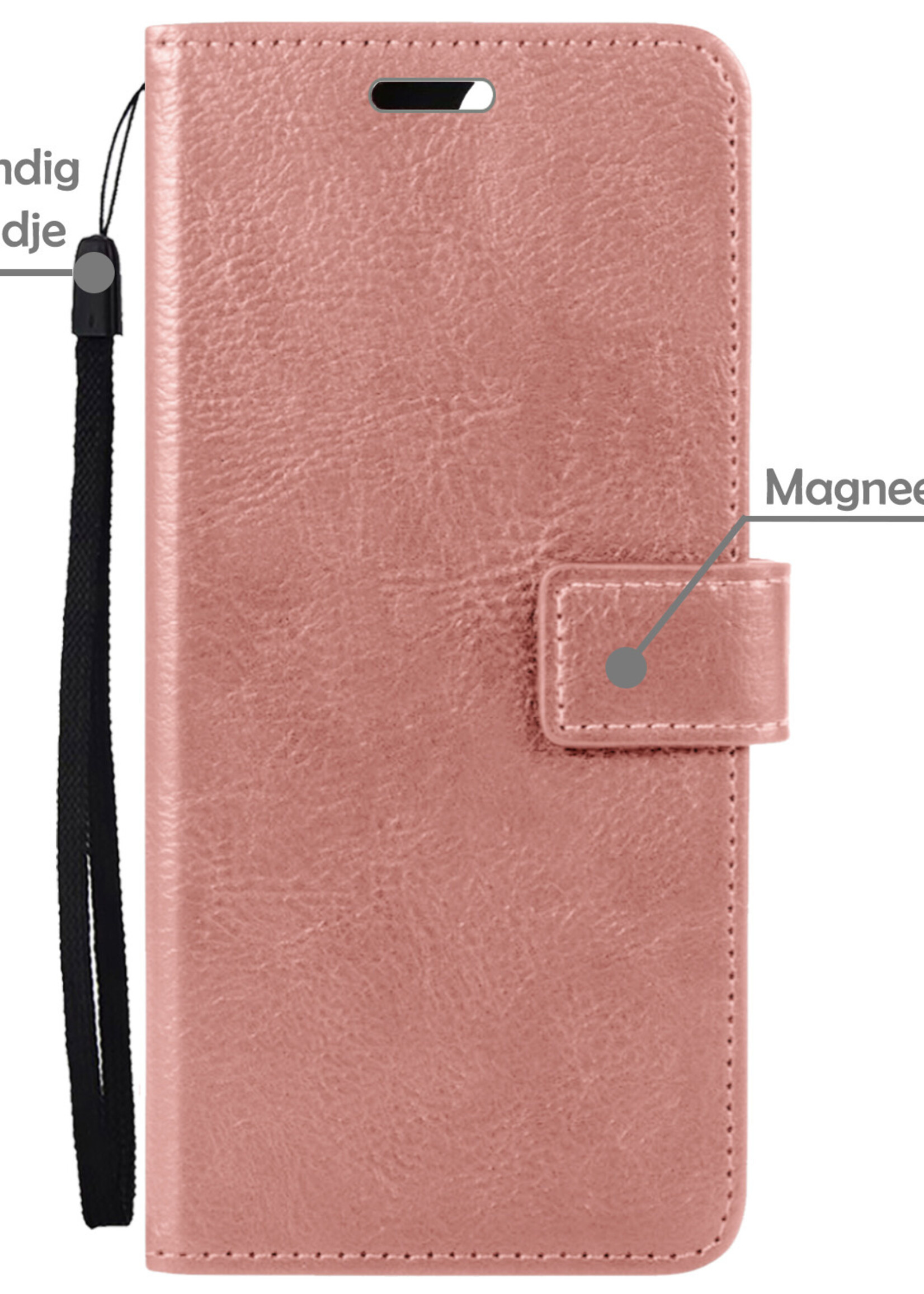 LUQ Hoesje Geschikt voor Xiaomi 12 Hoesje Book Case Hoes Wallet Cover Met 2x Screenprotector - Hoes Geschikt voor Xiaomi 12 Hoesje Bookcase Hoes - Rosé goud