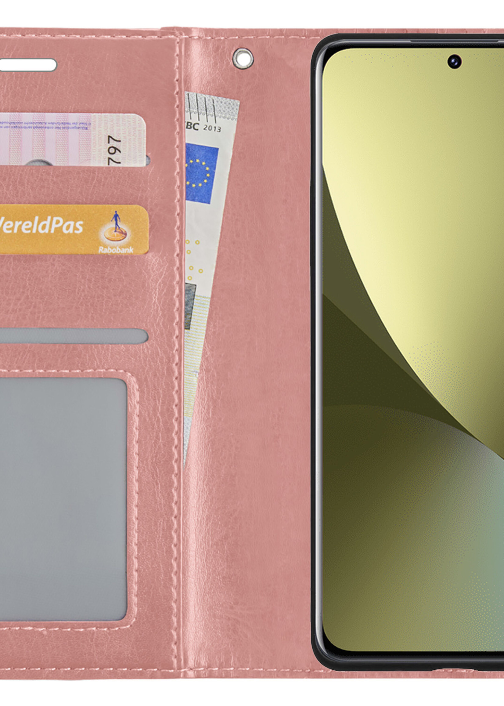 LUQ Hoesje Geschikt voor Xiaomi 12 Hoesje Book Case Hoes Wallet Cover Met 2x Screenprotector - Hoes Geschikt voor Xiaomi 12 Hoesje Bookcase Hoes - Rosé goud