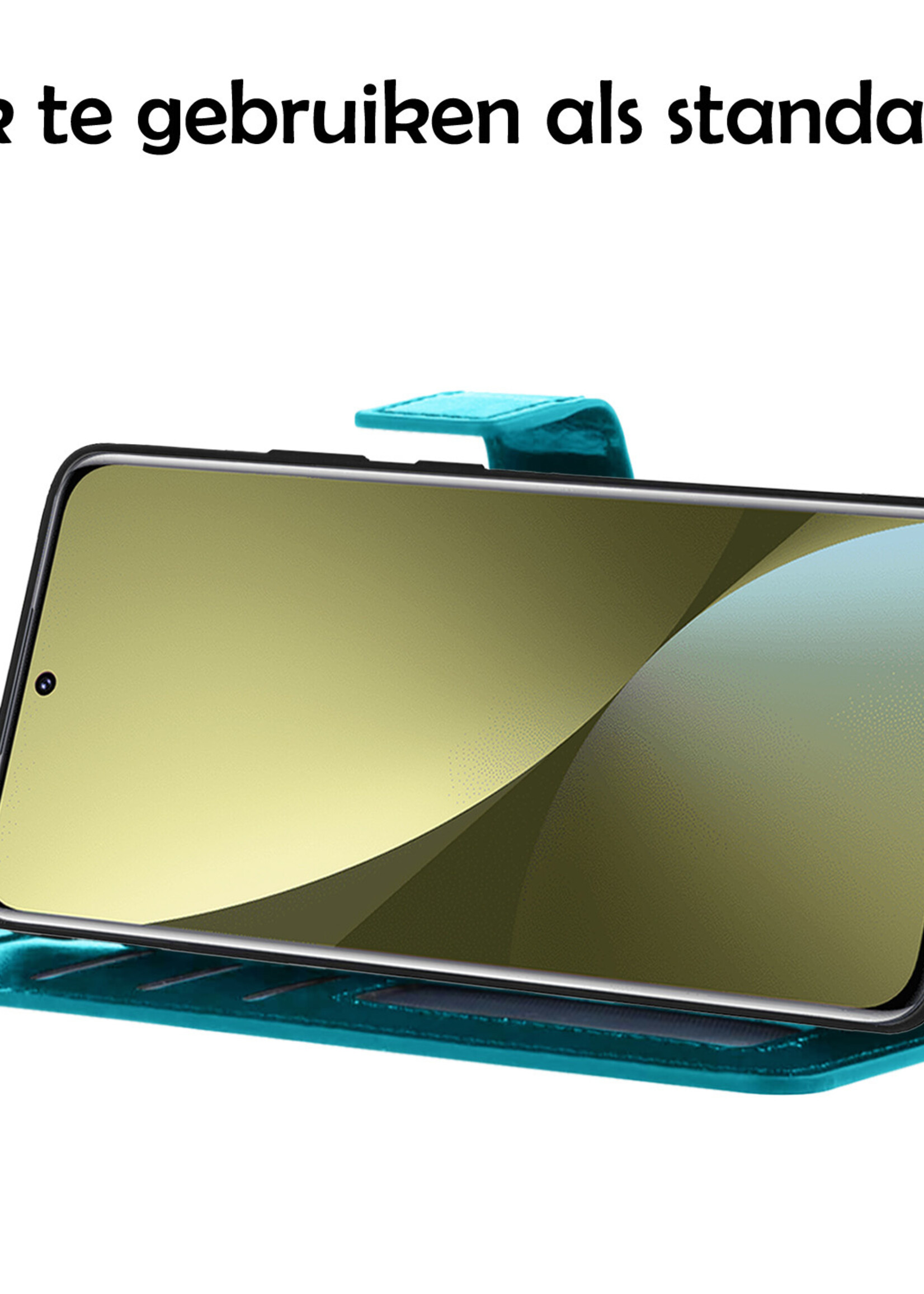 LUQ Hoesje Geschikt voor Xiaomi 12 Hoesje Book Case Hoes Wallet Cover Met 2x Screenprotector - Hoes Geschikt voor Xiaomi 12 Hoesje Bookcase Hoes - Turquoise