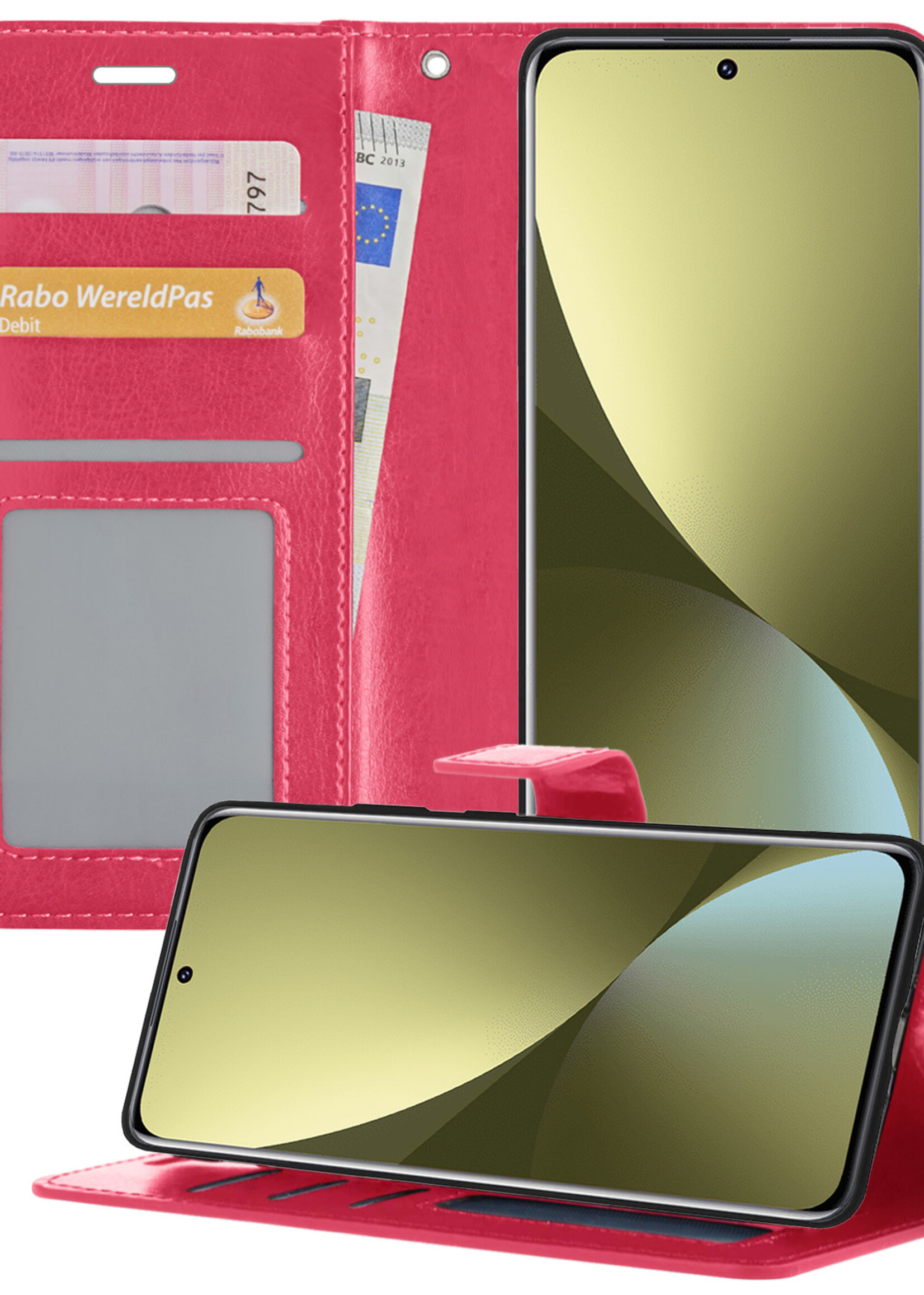 LUQ Hoesje Geschikt voor Xiaomi 12X Hoesje Book Case Hoes Wallet Cover - Hoes Geschikt voor Xiaomi 12X Hoesje Bookcase Hoes - Donkerroze