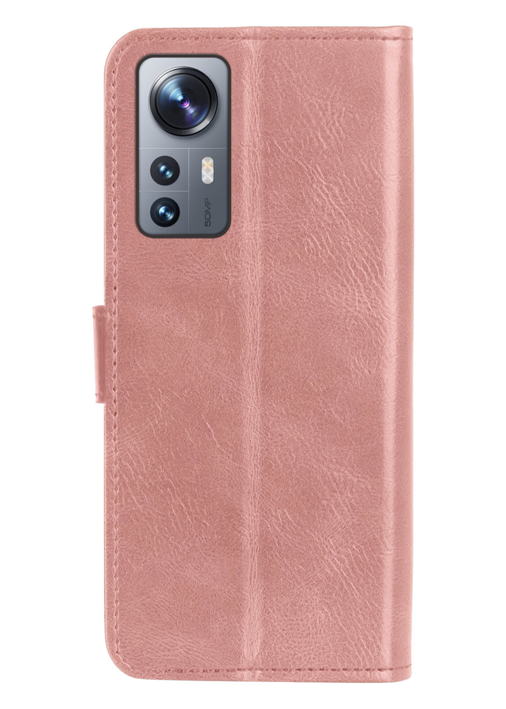 LUQ Hoesje Geschikt voor Xiaomi 12X Hoesje Book Case Hoes Wallet Cover Met Screenprotector - Hoes Geschikt voor Xiaomi 12X Hoesje Bookcase Hoes - Rosé goud
