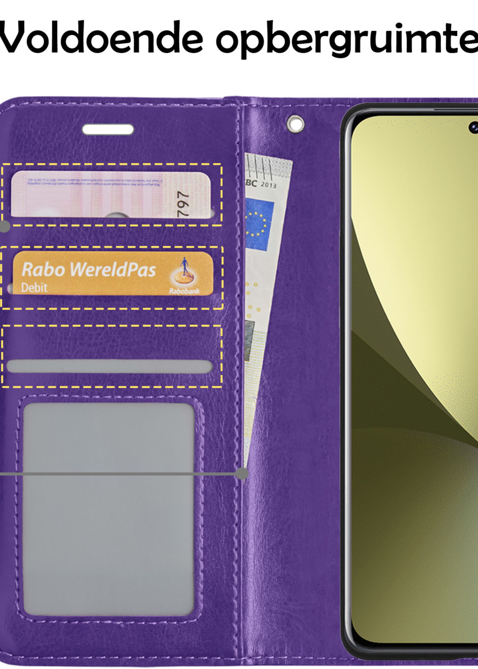 LUQ Hoesje Geschikt voor Xiaomi 12X Hoesje Book Case Hoes Wallet Cover Met 2x Screenprotector - Hoes Geschikt voor Xiaomi 12X Hoesje Bookcase Hoes - Paars